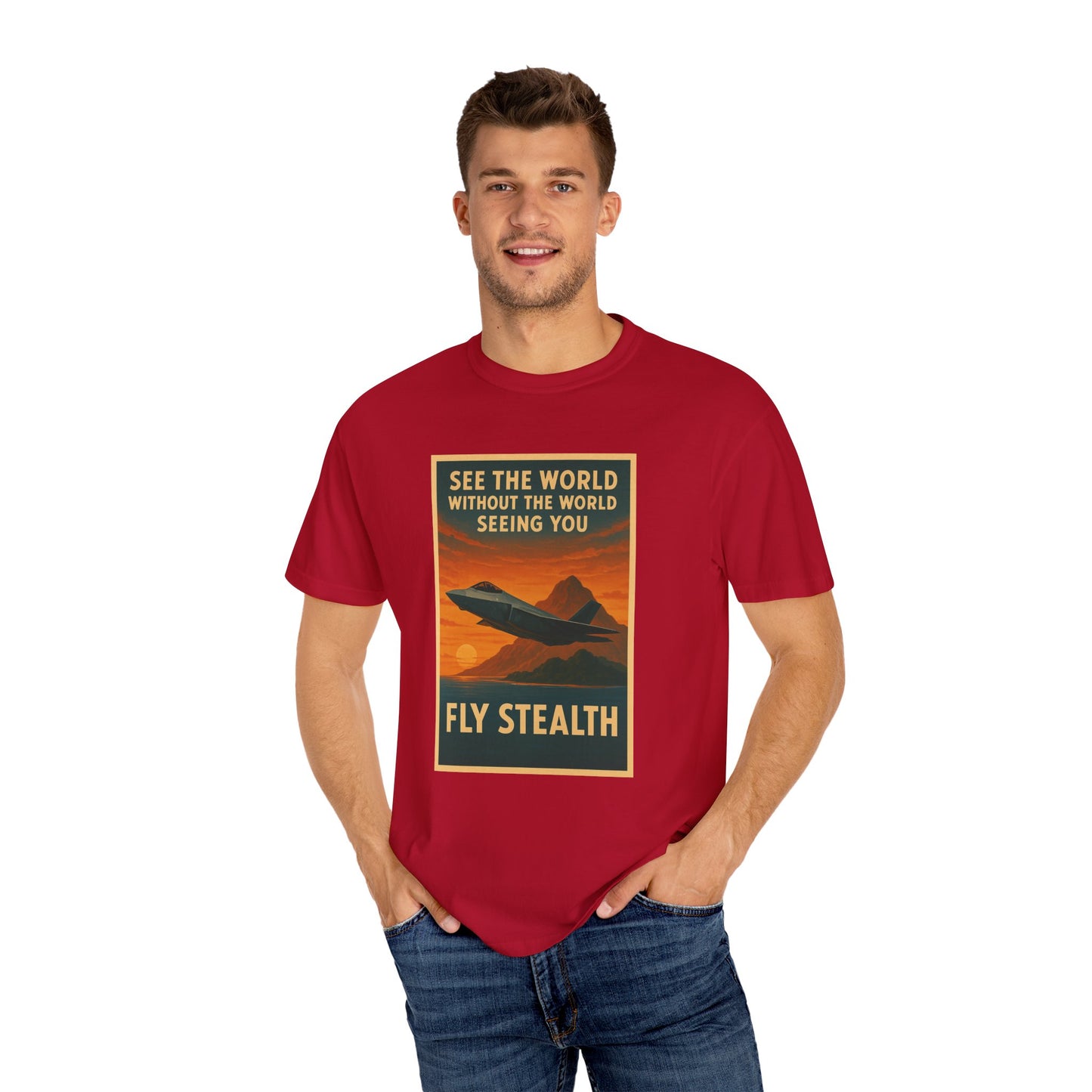 Fly Stealth F-35 Travel Poster Comfort Colors Unisex T-Shirt - Great Gift for Pilots and Aviation Enthusiasts