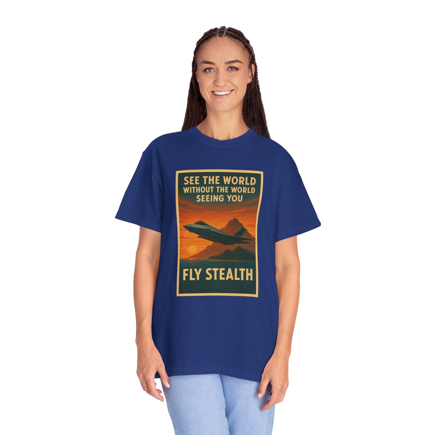 Fly Stealth F-35 Travel Poster Comfort Colors Unisex T-Shirt - Great Gift for Pilots and Aviation Enthusiasts