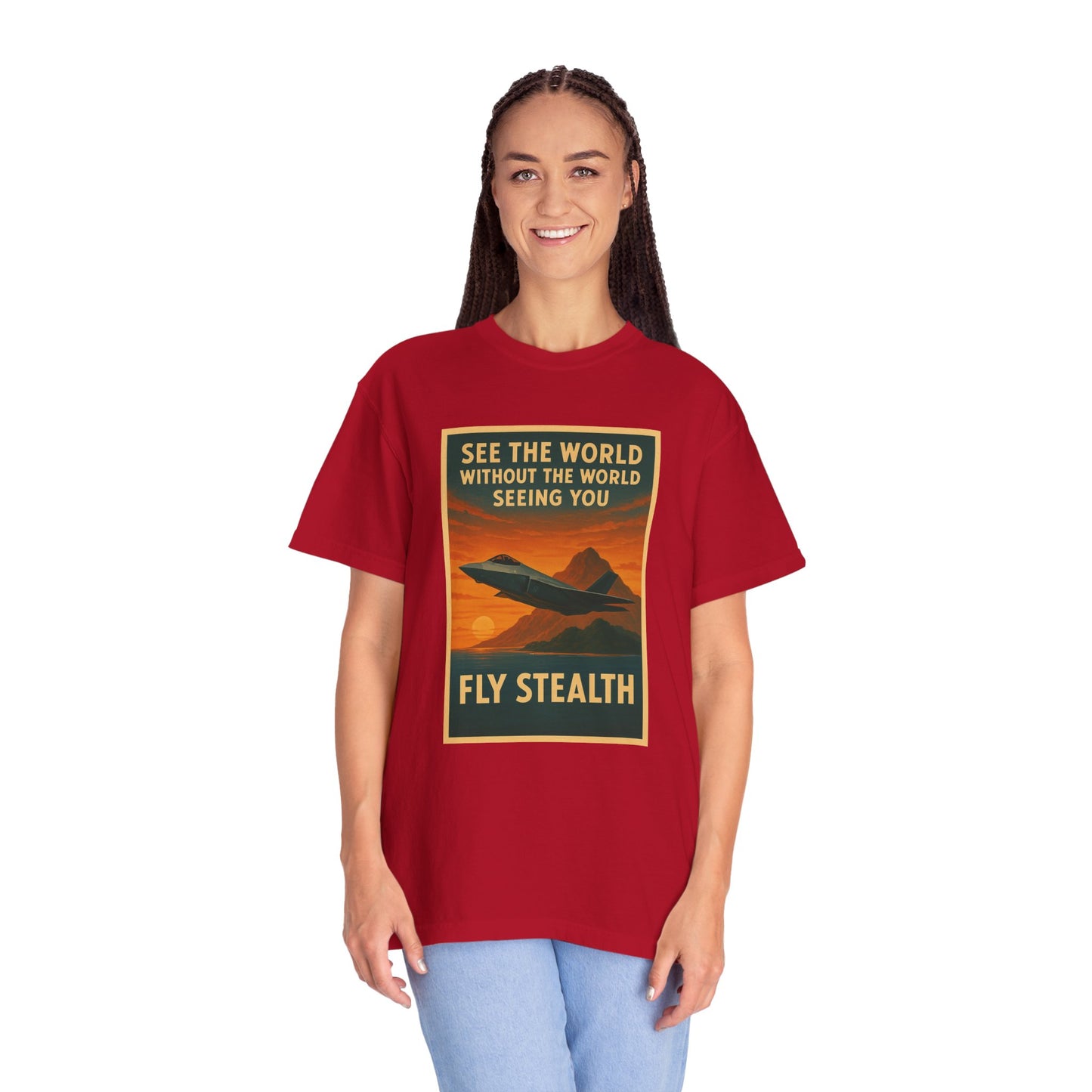 Fly Stealth F-35 Travel Poster Comfort Colors Unisex T-Shirt - Great Gift for Pilots and Aviation Enthusiasts