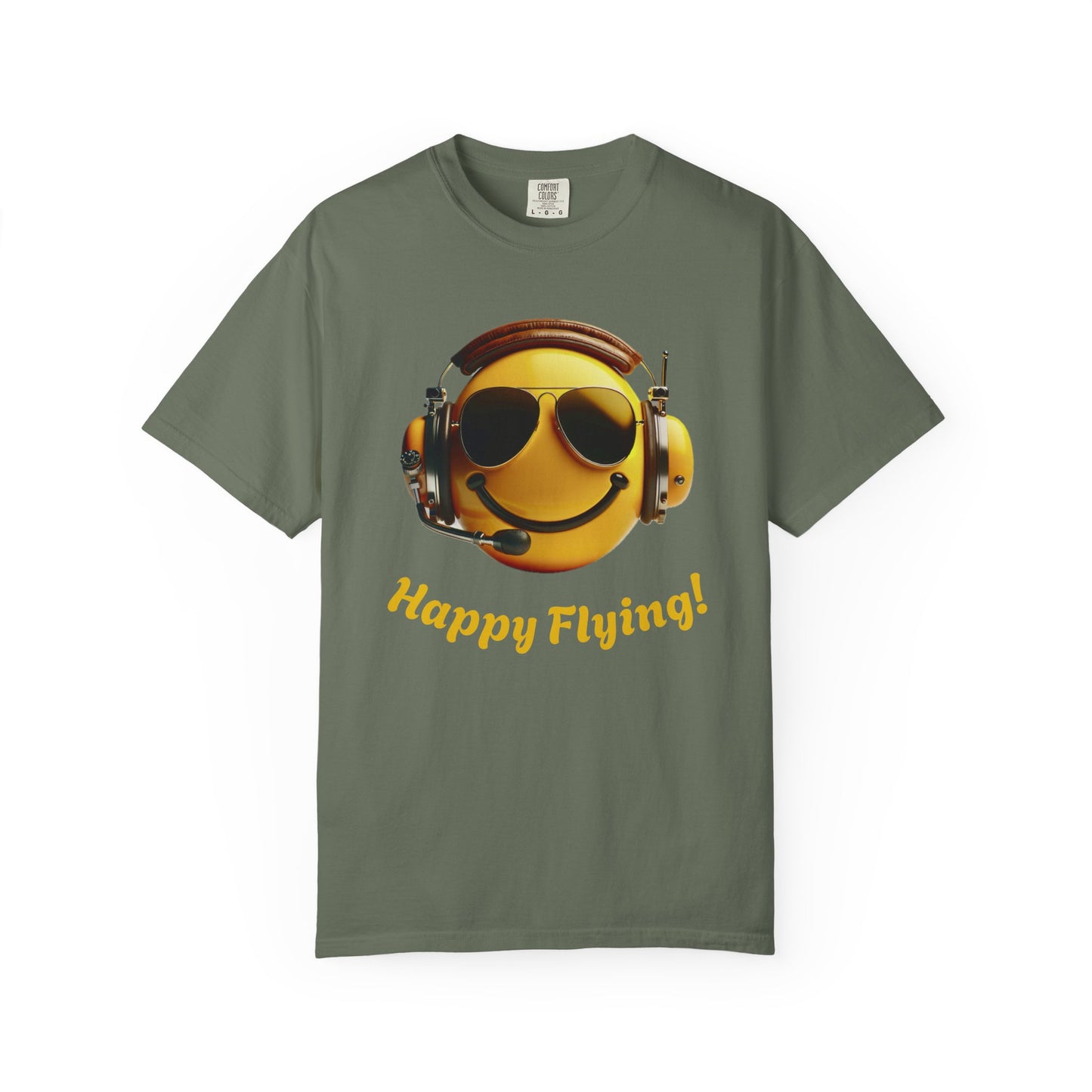 Happy Flying! - Smiley Face Comfort Colors Unisex T-Shirt, Casual Wear, Gift for Pilots, Aviation Lovers, Travel Enthusiasts, Plane Spotting