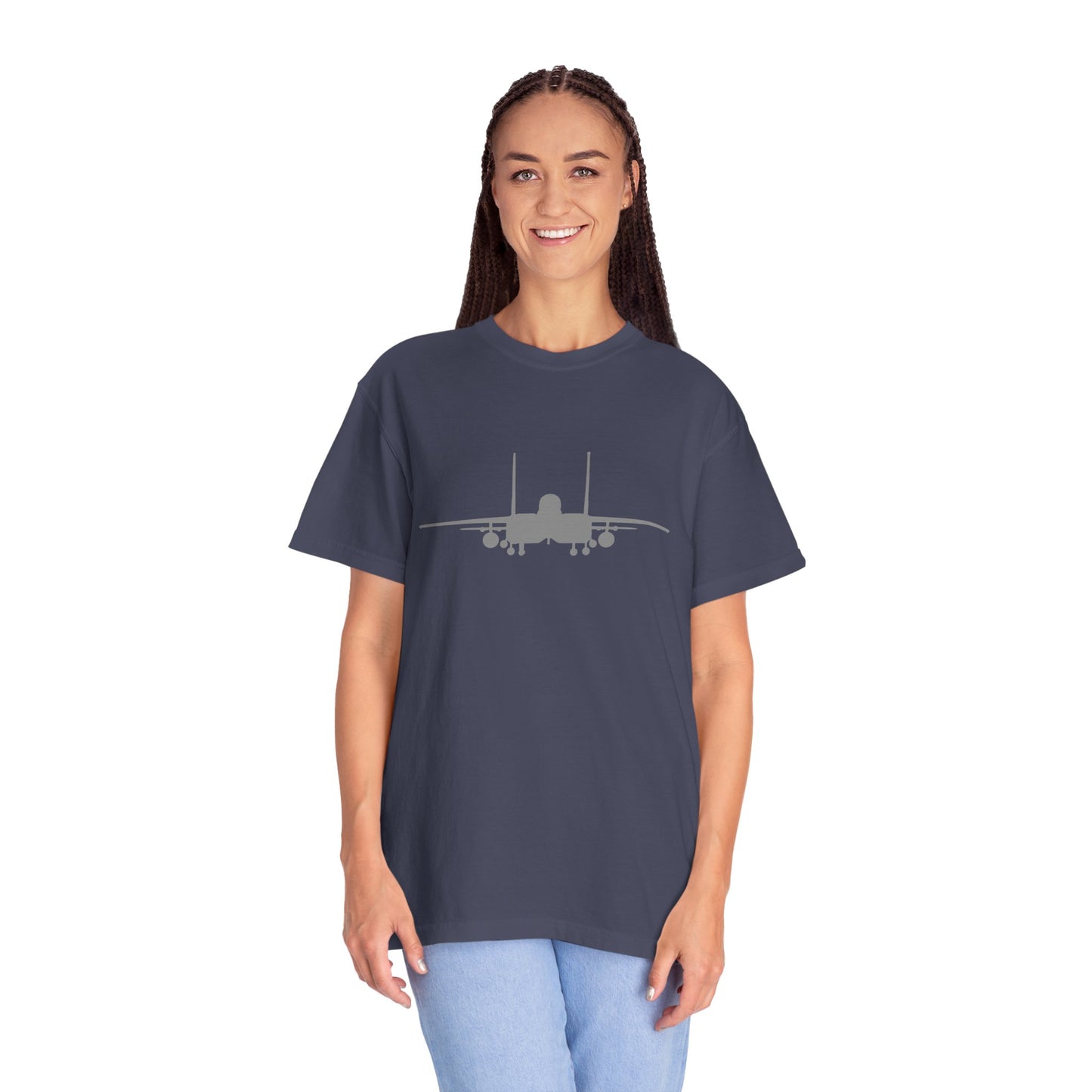 F-15E Front Silhouette Comfort Colors Unisex T-Shirt with Airplane Design, Casual Wear, Gift for Pilots, Aviation Lovers, Travel Enthusiasts, Plane Spotting