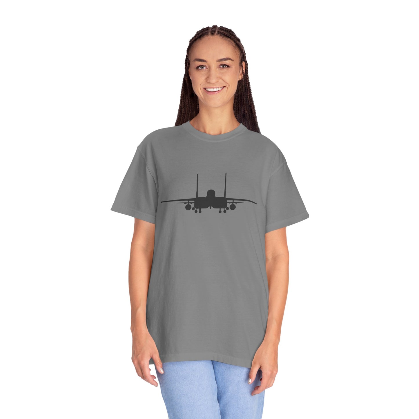 F-15E Front Silhouette Comfort Colors Unisex T-Shirt with Airplane Design, Casual Wear, Gift for Pilots, Aviation Lovers, Travel Enthusiasts, Plane Spotting