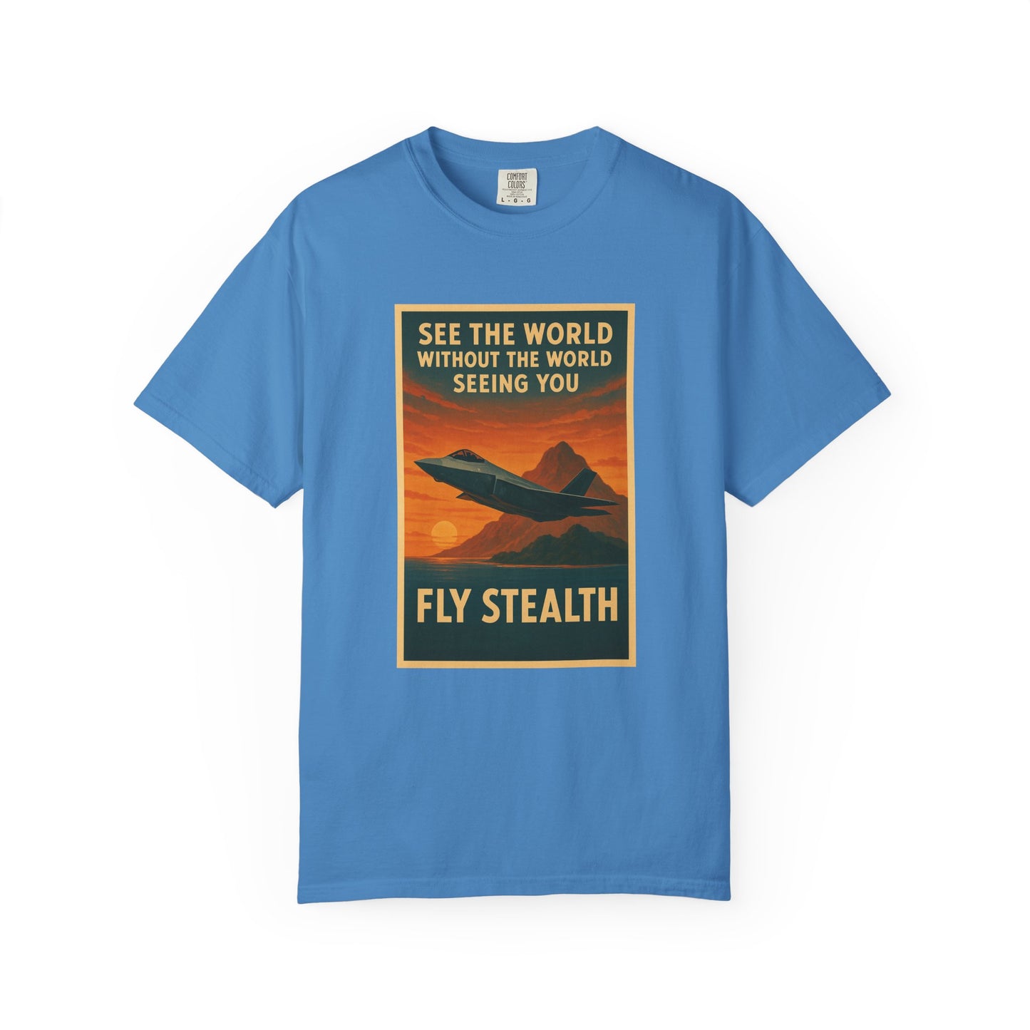 Fly Stealth F-35 Travel Poster Comfort Colors Unisex T-Shirt - Great Gift for Pilots and Aviation Enthusiasts