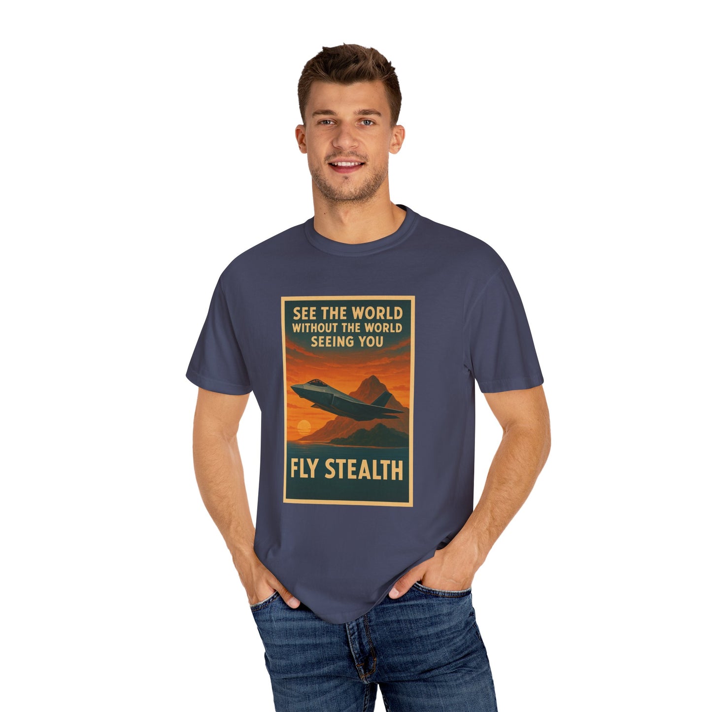 Fly Stealth F-35 Travel Poster Comfort Colors Unisex T-Shirt - Great Gift for Pilots and Aviation Enthusiasts