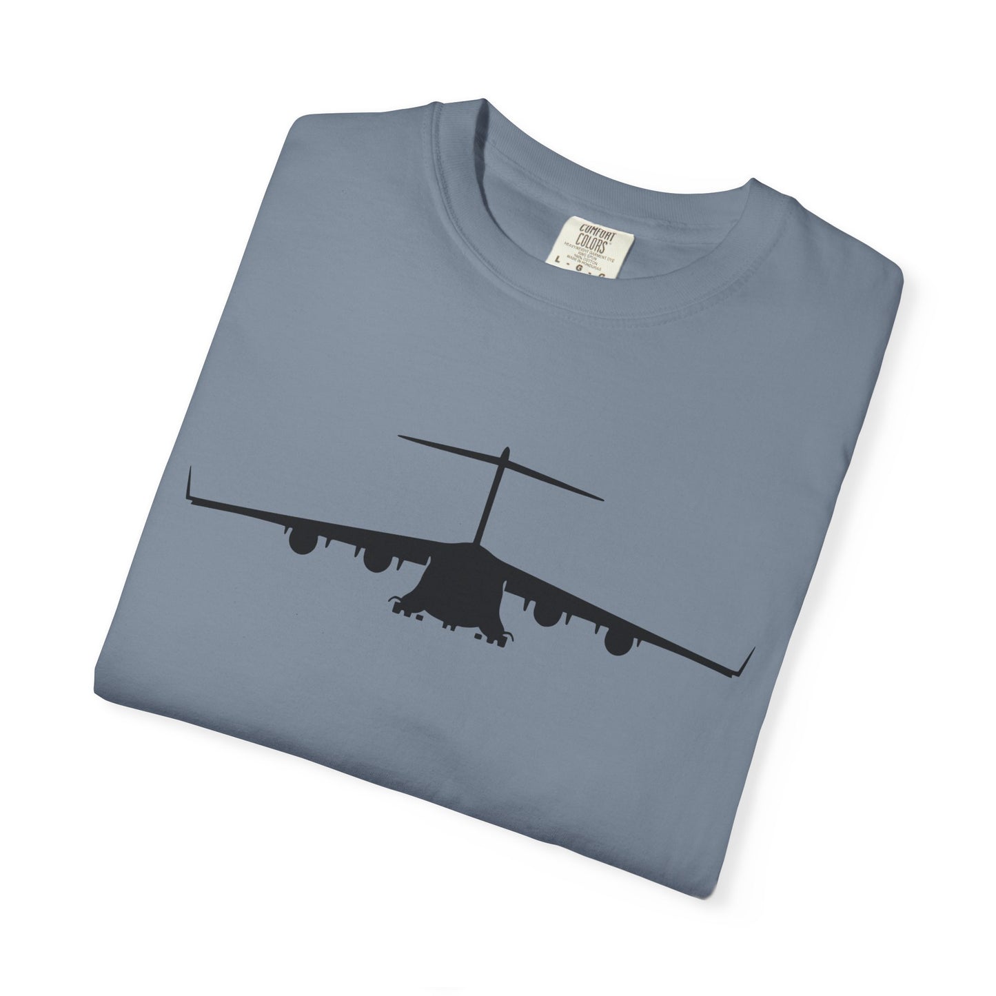 C-17 Front Silhouette Comfort Colors Unisex T-Shirt with Airplane Design, Casual Wear, Gift for Pilots, Aviation Lovers, Travel Enthusiasts, Plane Spotting