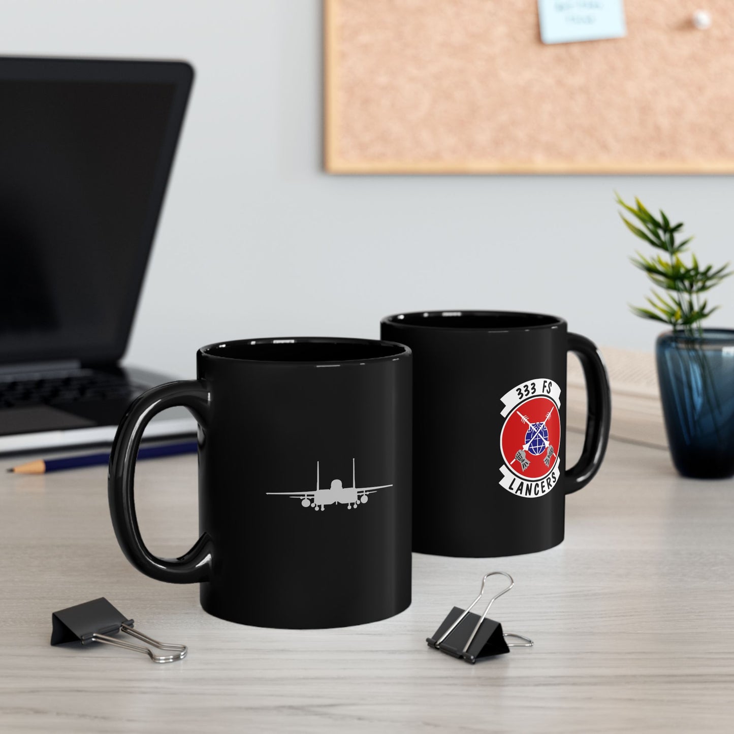 333FS & F-15E Front Silhouette 11oz Black Mug