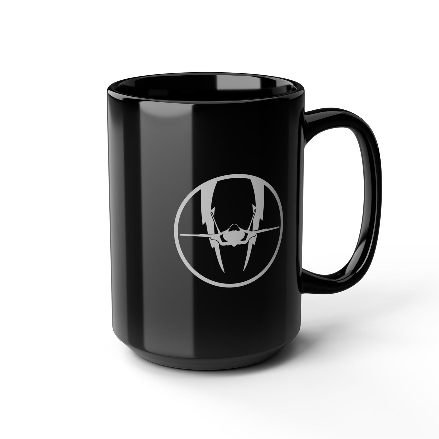 F-35 Lightning II & Front Silhouette Black Mug, 15oz
