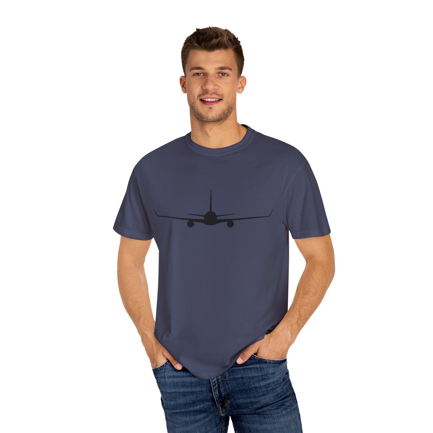 Boeing 767-300 Front Silhouette Comfort Colors Unisex T-Shirt with Airplane Design, Casual Wear, Gift for Pilots, Aviation Lovers, Travel Enthusiasts, Plane Spotting