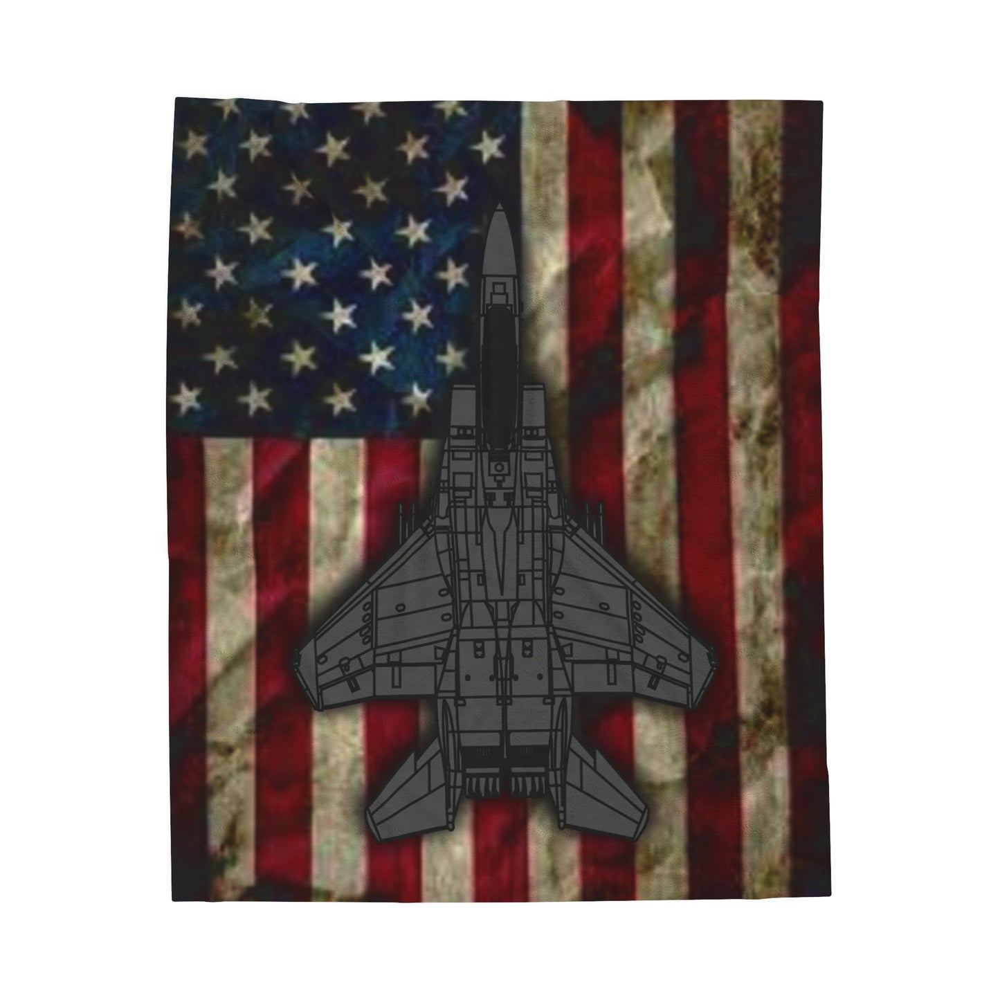 Velveteen Plush Blanket - F-15E Fighter Jet with Old Glory American Flag