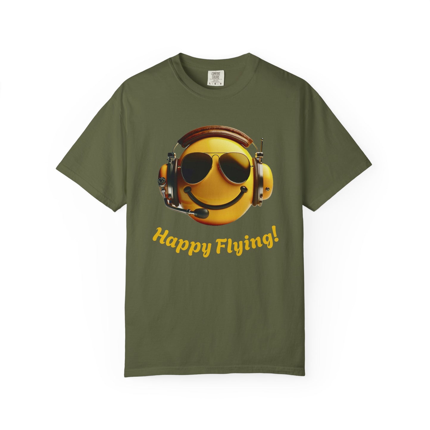 Happy Flying! - Smiley Face Comfort Colors Unisex T-Shirt, Casual Wear, Gift for Pilots, Aviation Lovers, Travel Enthusiasts, Plane Spotting
