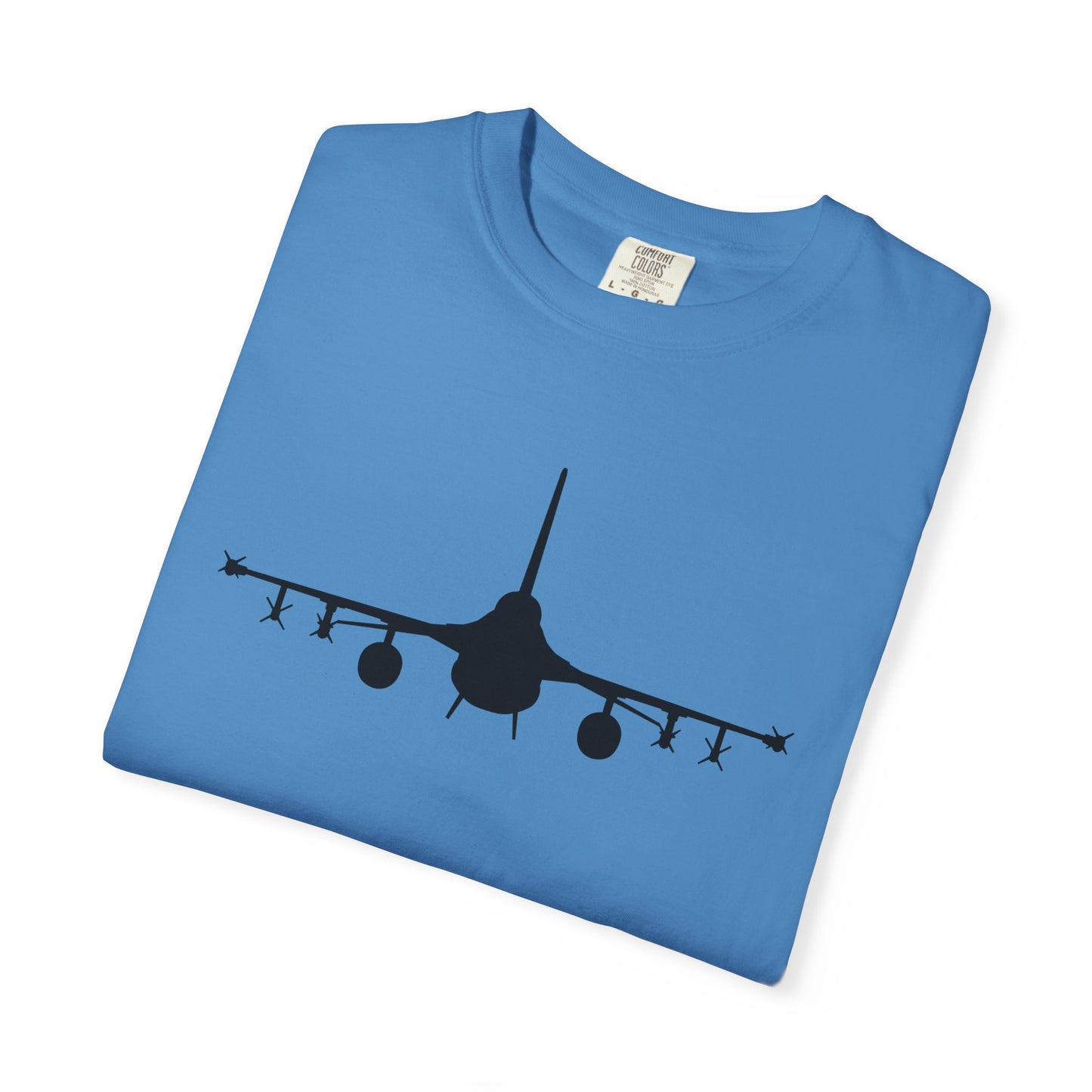 F-16 Front Silhouette Comfort Colors Unisex T-Shirt with Airplane Design, Casual Wear, Gift for Pilots, Aviation Lovers, Travel Enthusiasts, Plane Spotting