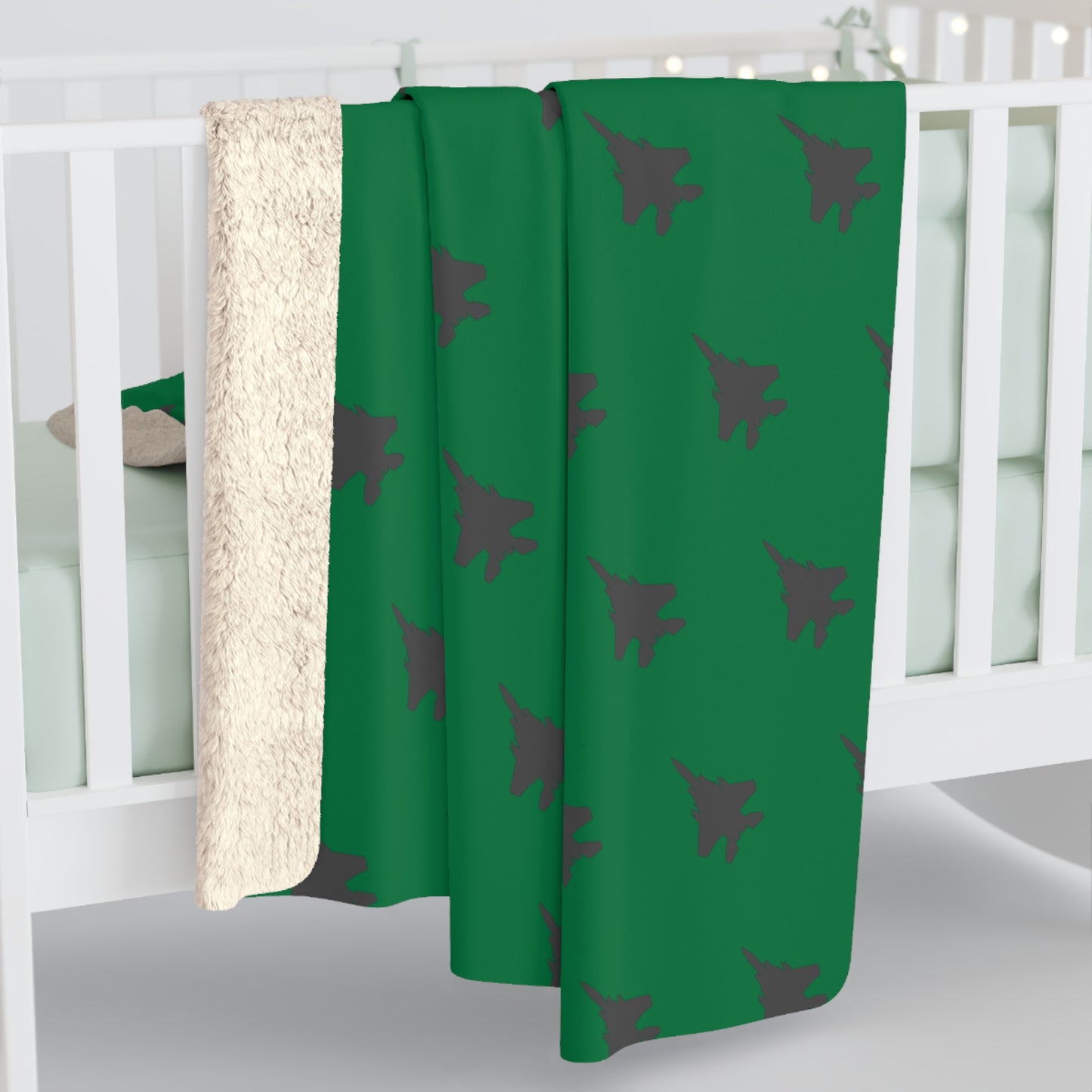 F-15E Pattern Sherpa Fleece Blanket, Green