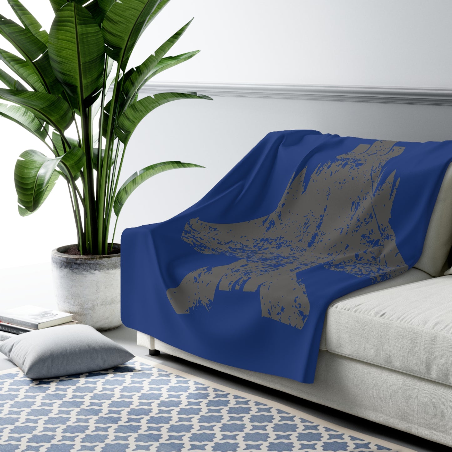 Blue Sherpa Blanket with F-15E Silhouette Graphic