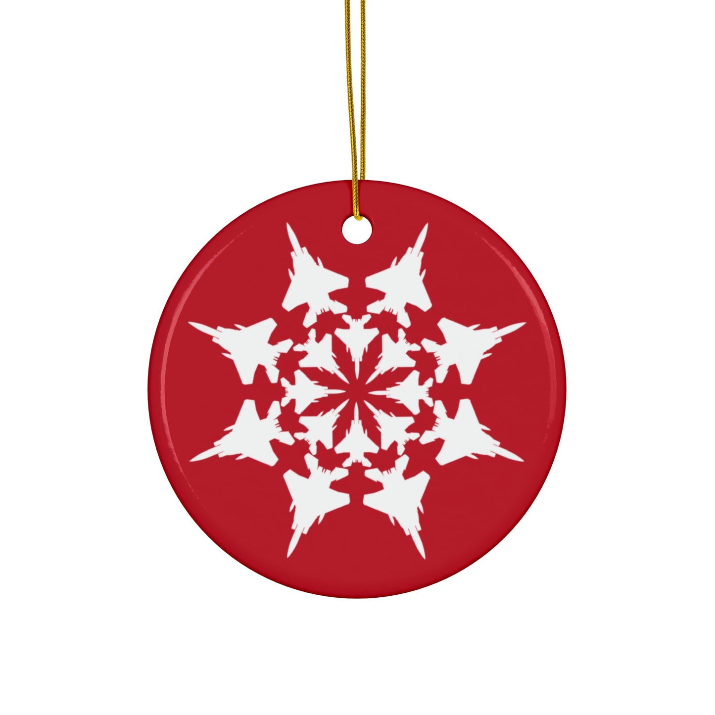 F-15 Snowflake Ceramic Ornament, 2.76", Red
