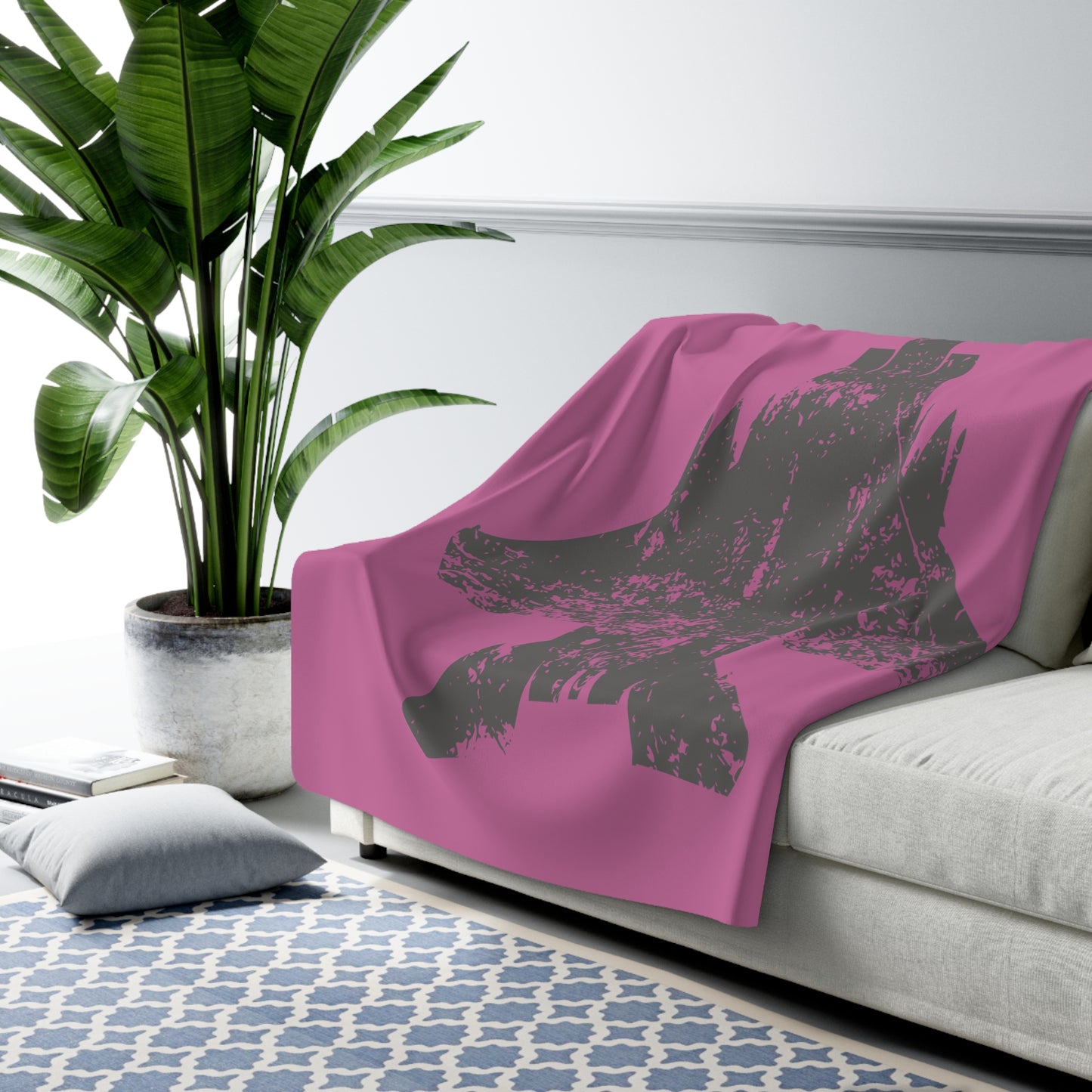 Pink Sherpa Blanket with F-15E Silhouette Graphic