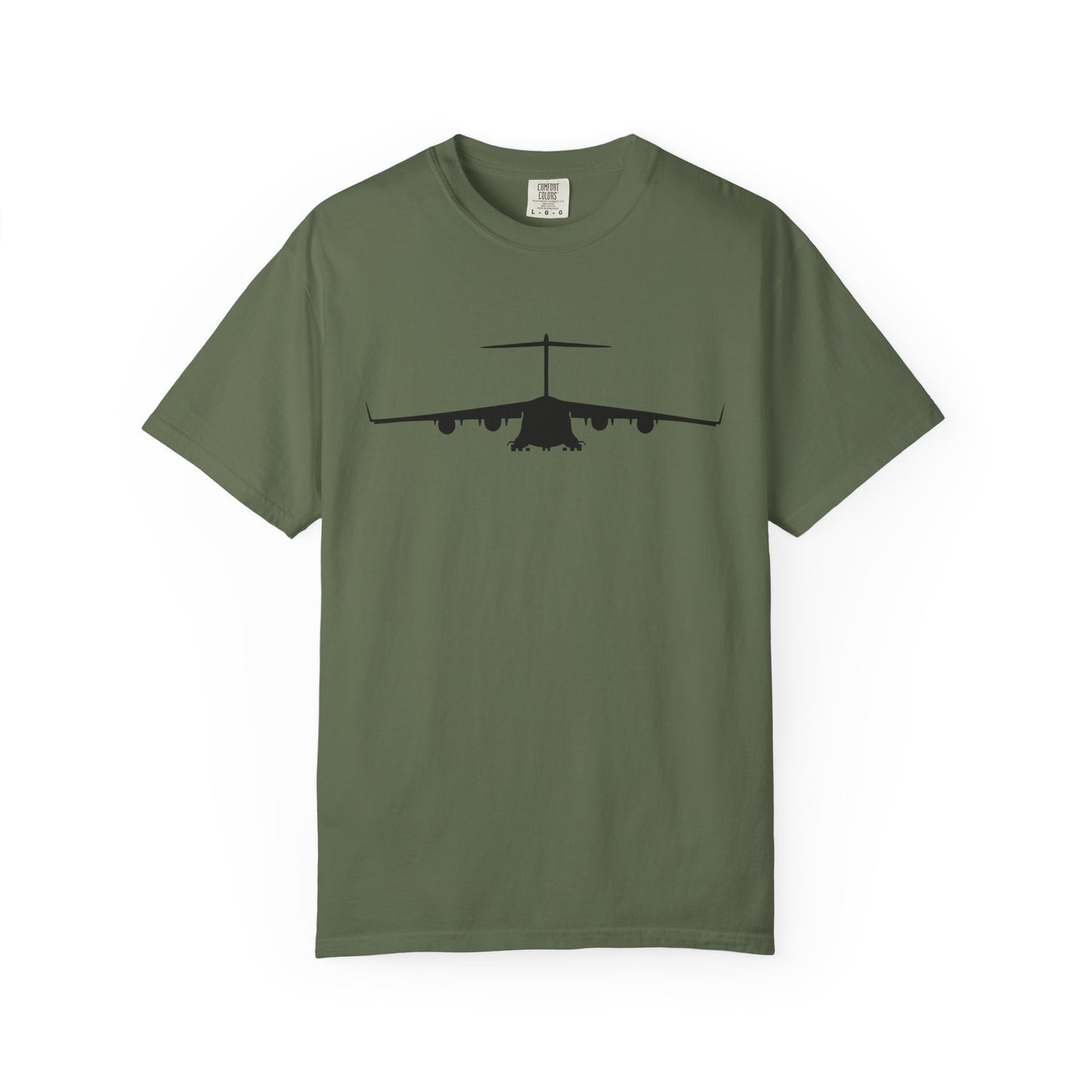 C-17 Front Silhouette Comfort Colors Unisex T-Shirt with Airplane Design, Casual Wear, Gift for Pilots, Aviation Lovers, Travel Enthusiasts, Plane Spotting