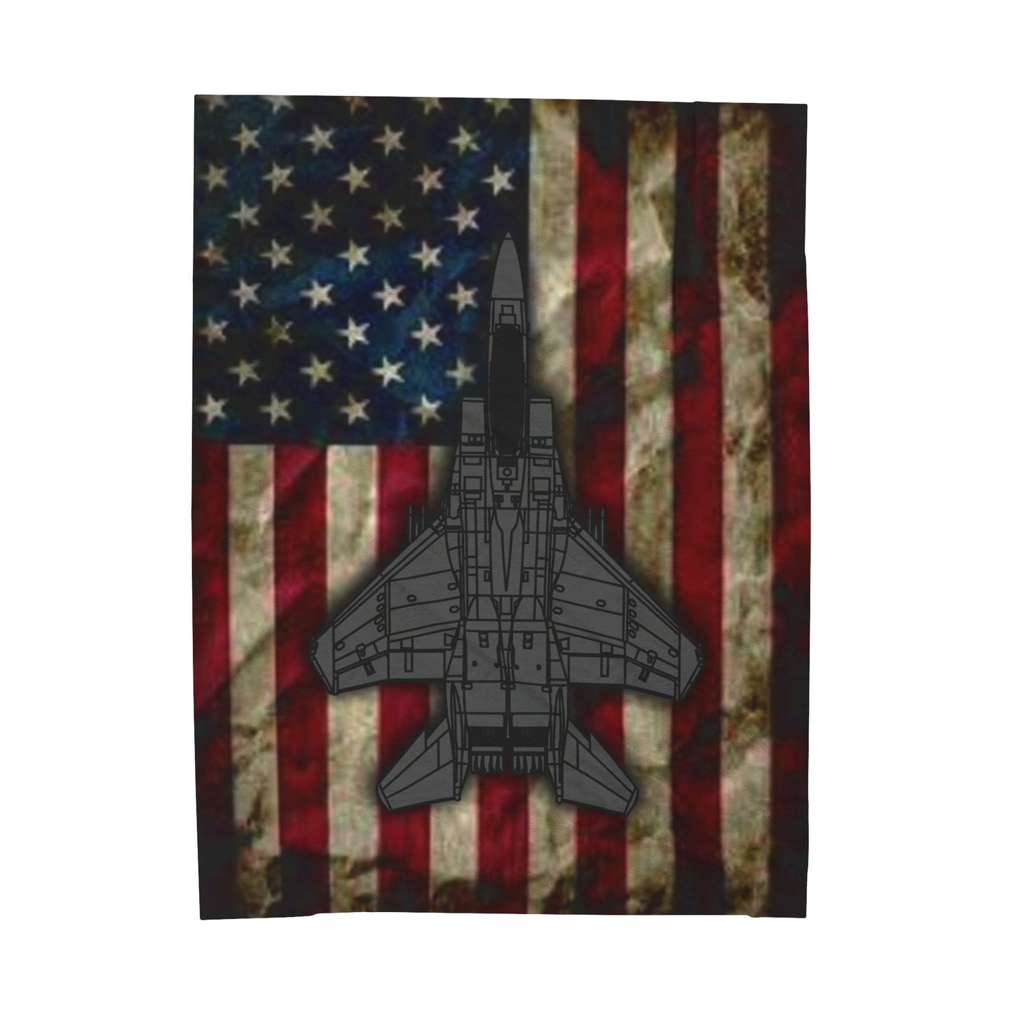 Velveteen Plush Blanket - F-15E Fighter Jet with Old Glory American Flag