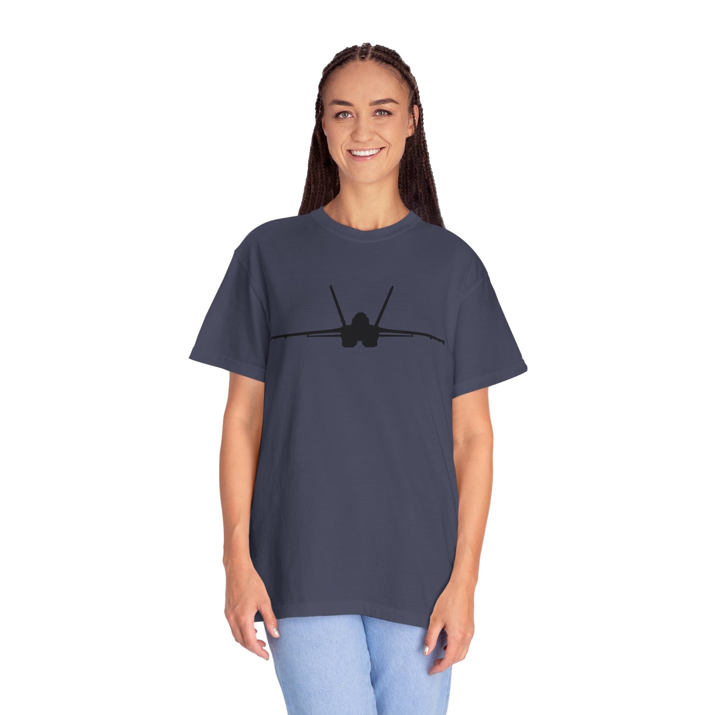 F/A-18 Front Silhouette Comfort Colors Unisex T-Shirt with Airplane Design, Casual Wear, Gift for Pilots, Aviation Lovers, Travel Enthusiasts, Plane Spotting