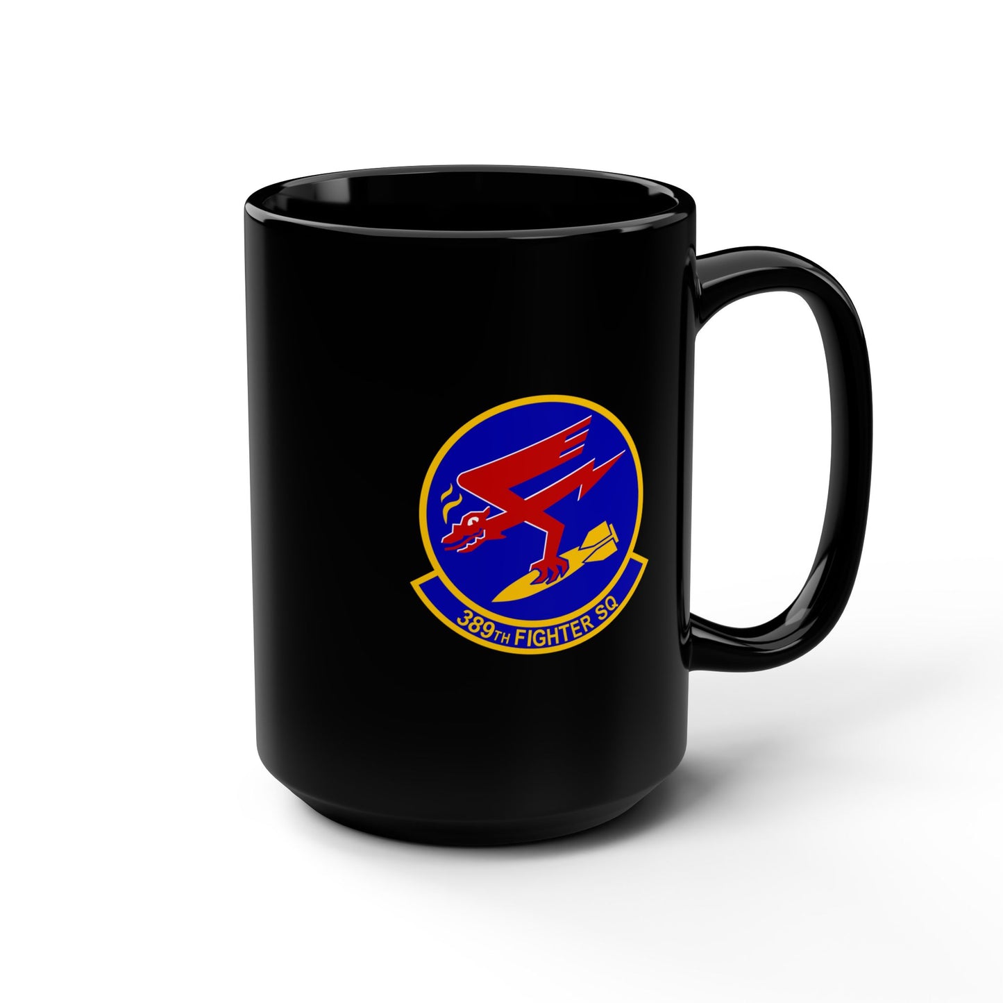 389FS & F-15E Front Silhouette Black Mug, 15oz