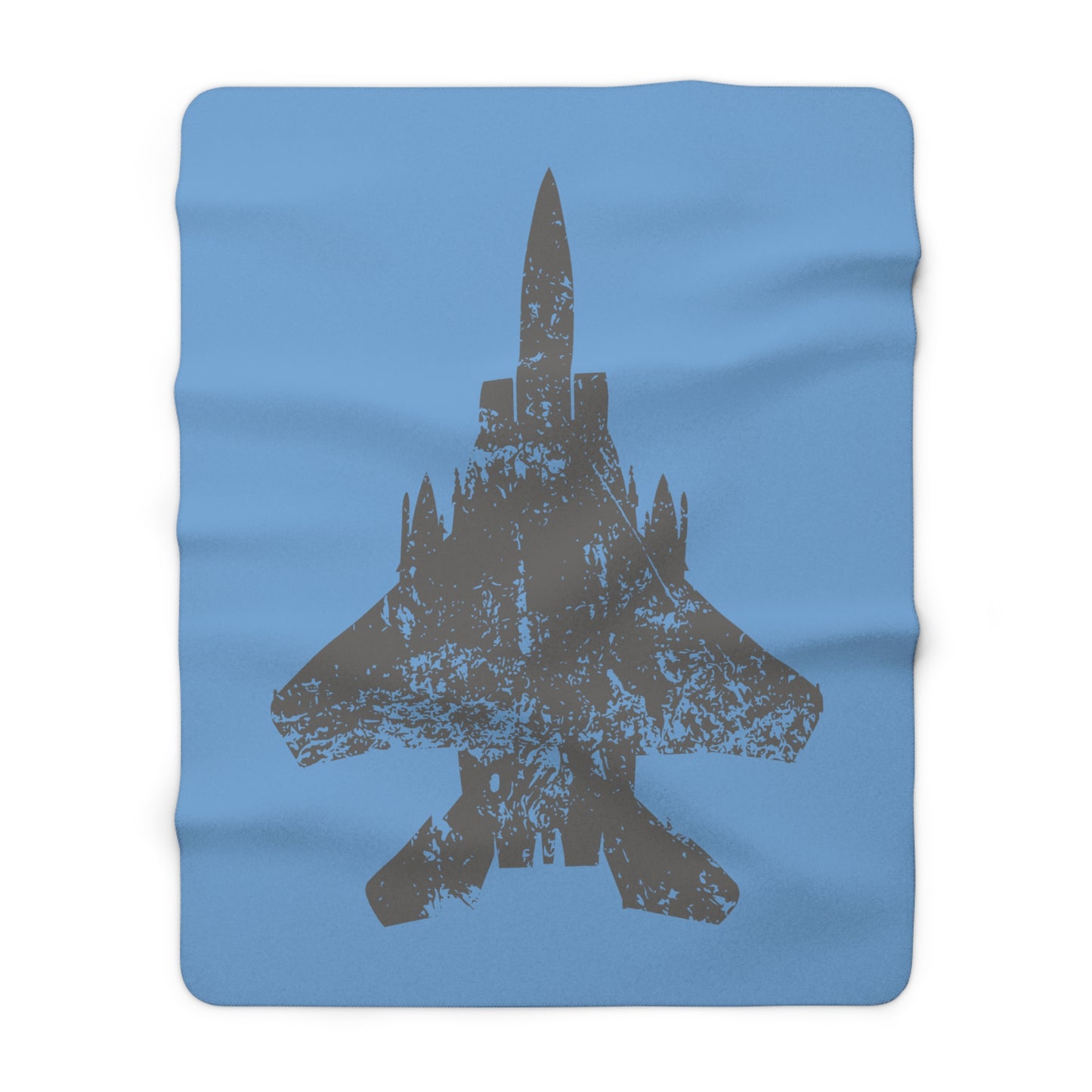 Light Blue Sherpa Blanket with F-15E Silhouette Graphic