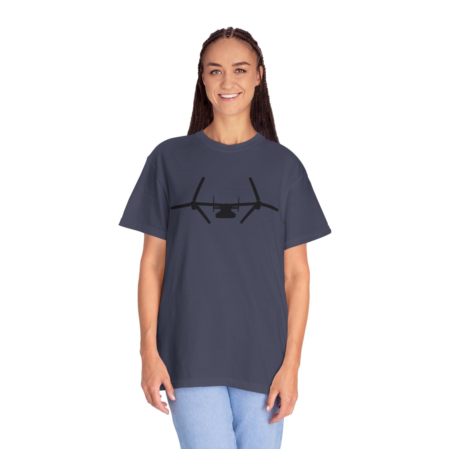 V-22 Front Silhouette Comfort Colors Unisex T-Shirt with Airplane Design, Casual Wear, Gift for Pilots, Aviation Lovers, Travel Enthusiasts, Plane Spotting