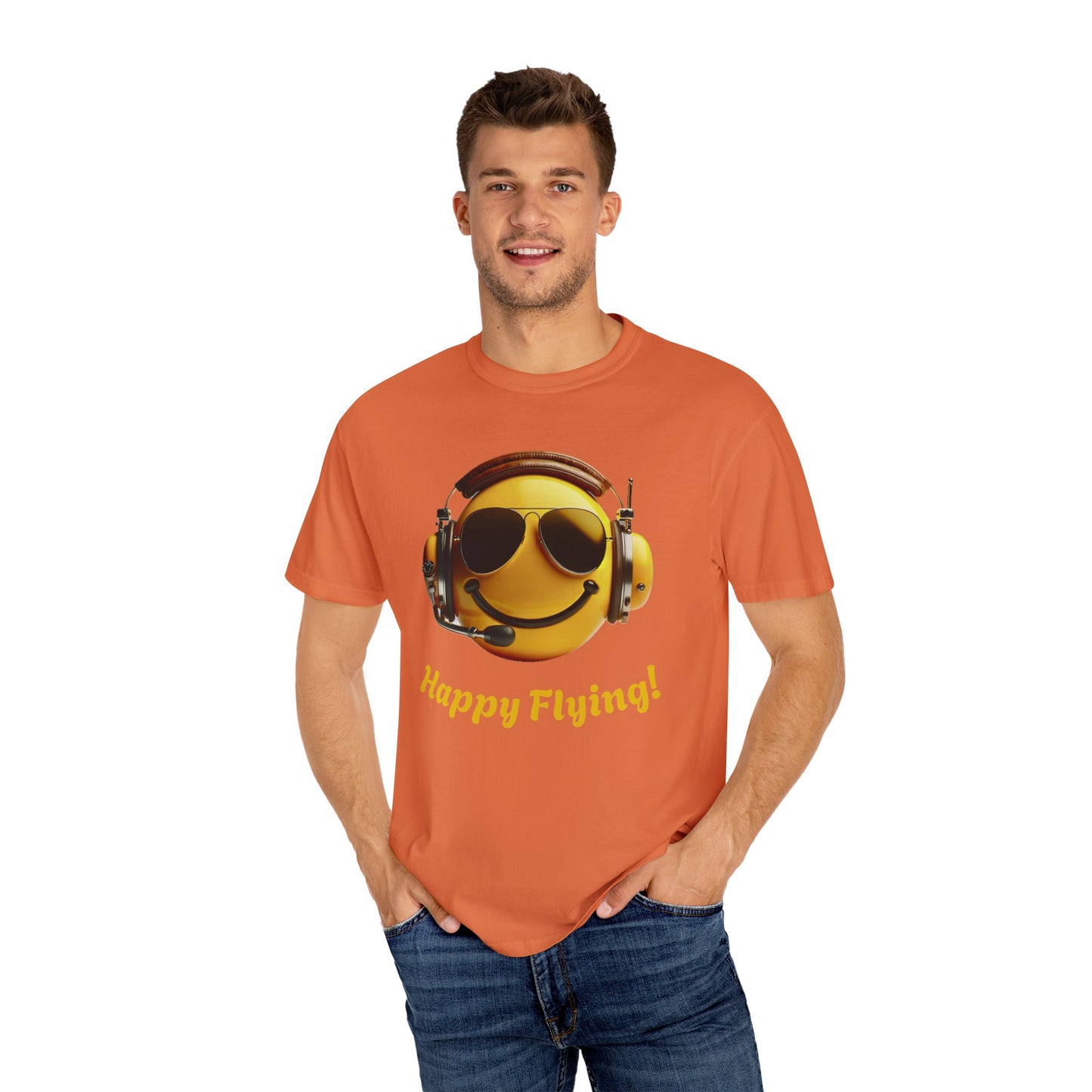 Happy Flying! - Smiley Face Comfort Colors Unisex T-Shirt, Casual Wear, Gift for Pilots, Aviation Lovers, Travel Enthusiasts, Plane Spotting