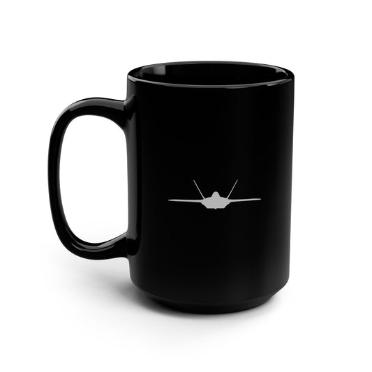 F-22 Raptor & Front Silhouette Black Mug, 15oz