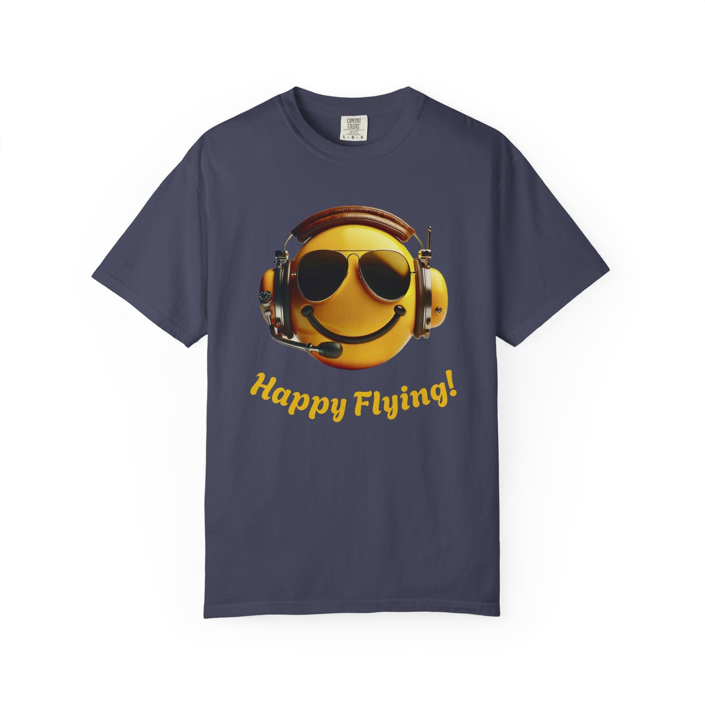 Happy Flying! - Smiley Face Comfort Colors Unisex T-Shirt, Casual Wear, Gift for Pilots, Aviation Lovers, Travel Enthusiasts, Plane Spotting