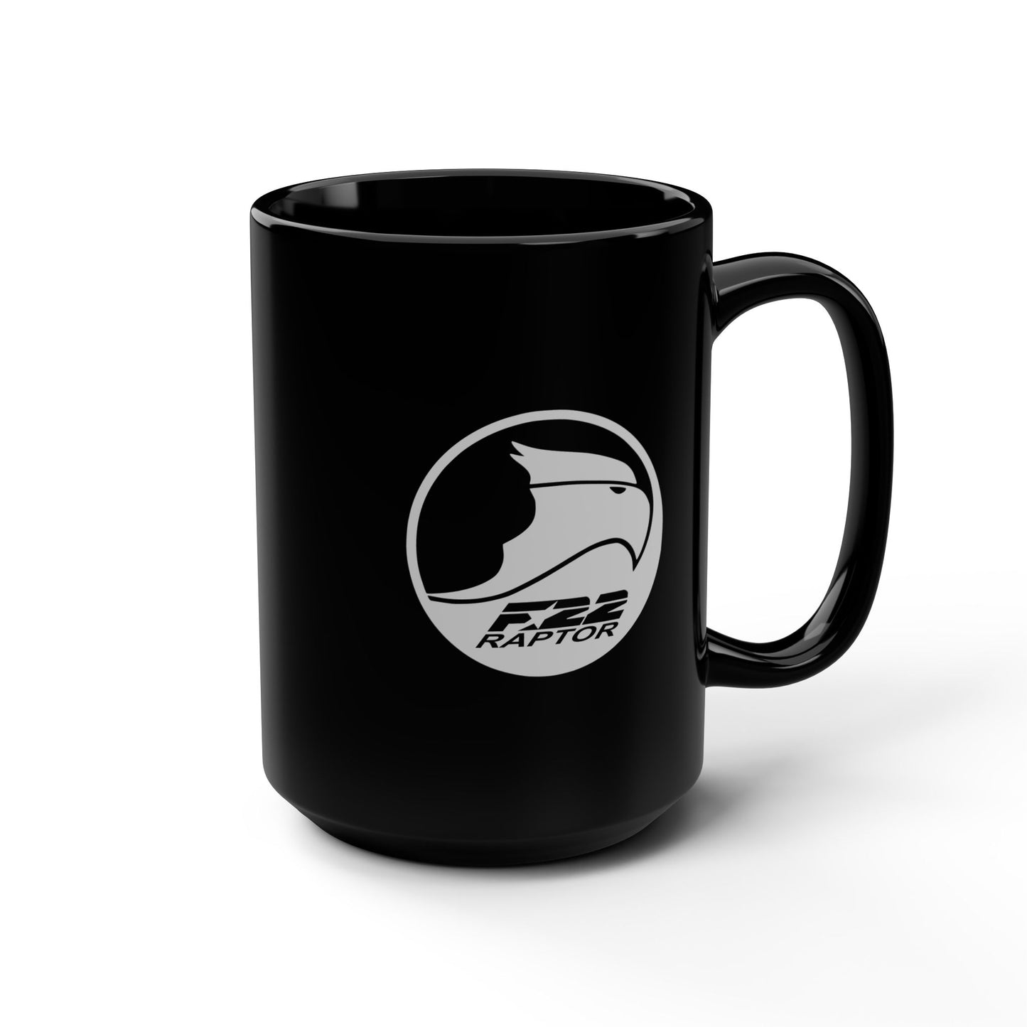 F-22 Raptor & Front Silhouette Black Mug, 15oz