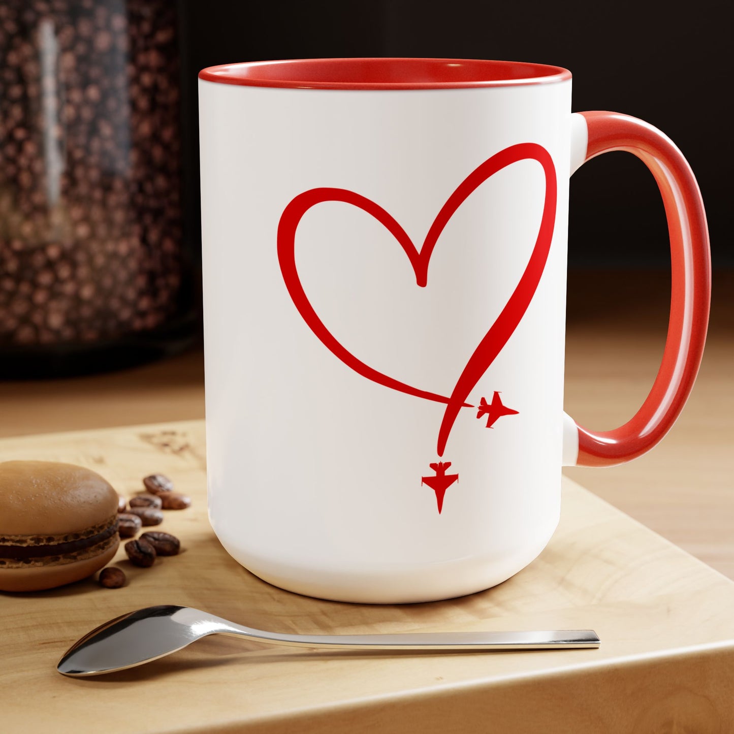 F-16 Two-Tone Heart Contrail Coffee Mugs, 15oz