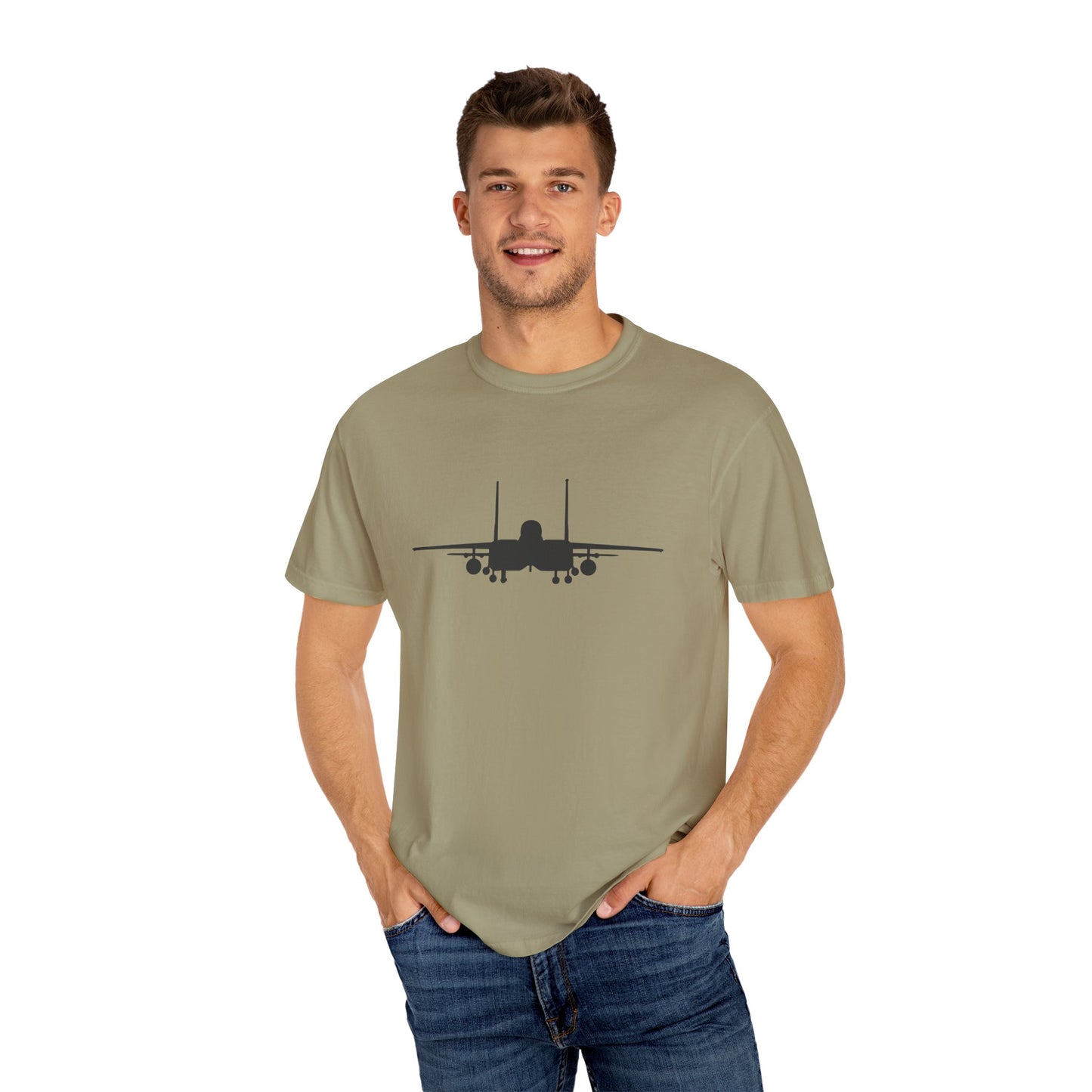 F-15E Front Silhouette Comfort Colors Unisex T-Shirt with Airplane Design, Casual Wear, Gift for Pilots, Aviation Lovers, Travel Enthusiasts, Plane Spotting