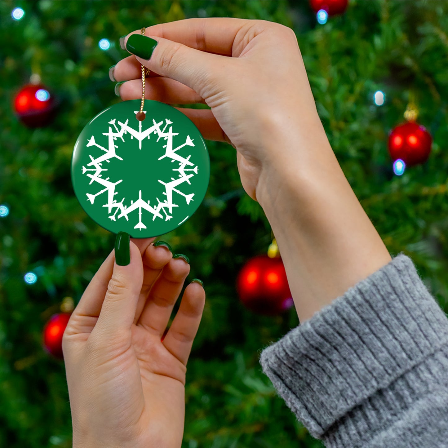 B-52H Snowflake Ceramic Ornament, 2.76", Green