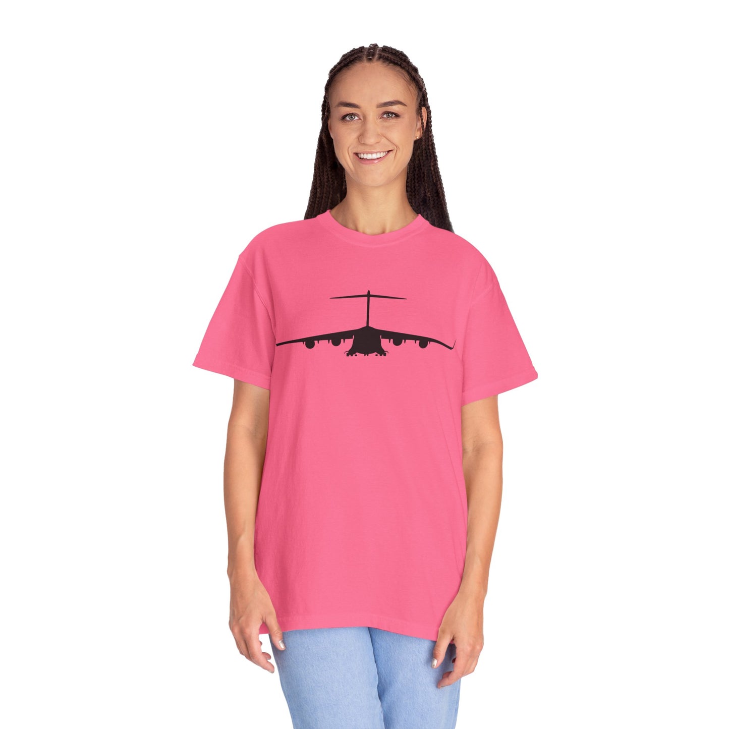 C-17 Front Silhouette Comfort Colors Unisex T-Shirt with Airplane Design, Casual Wear, Gift for Pilots, Aviation Lovers, Travel Enthusiasts, Plane Spotting