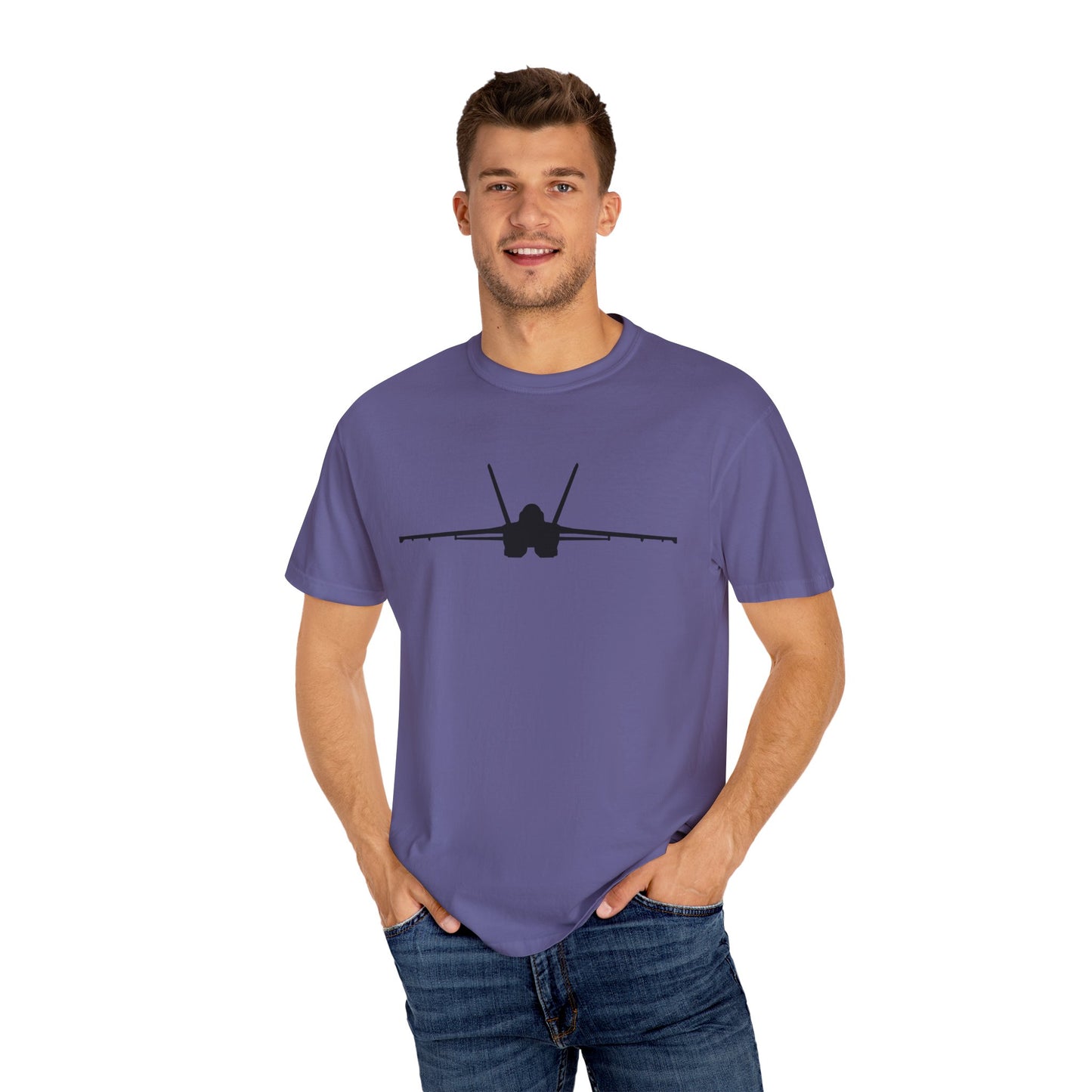 F/A-18 Front Silhouette Comfort Colors Unisex T-Shirt with Airplane Design, Casual Wear, Gift for Pilots, Aviation Lovers, Travel Enthusiasts, Plane Spotting