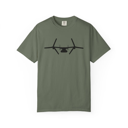 V-22 Front Silhouette Comfort Colors Unisex T-Shirt with Airplane Design, Casual Wear, Gift for Pilots, Aviation Lovers, Travel Enthusiasts, Plane Spotting