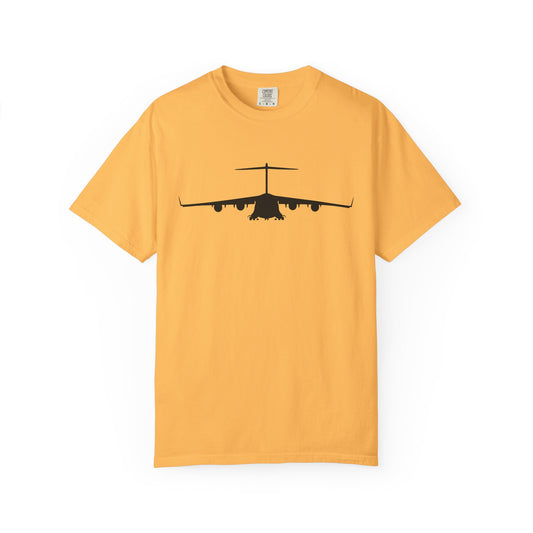 C-17 Front Silhouette Comfort Colors Unisex T-Shirt with Airplane Design, Casual Wear, Gift for Pilots, Aviation Lovers, Travel Enthusiasts, Plane Spotting