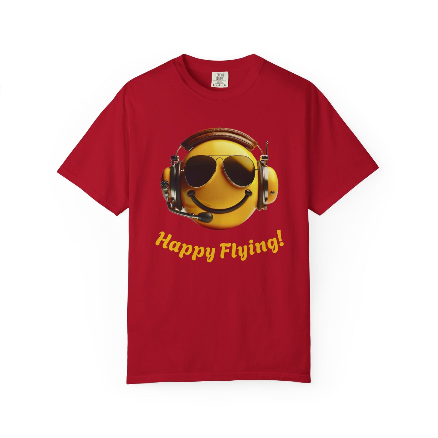 Happy Flying! - Smiley Face Comfort Colors Unisex T-Shirt, Casual Wear, Gift for Pilots, Aviation Lovers, Travel Enthusiasts, Plane Spotting