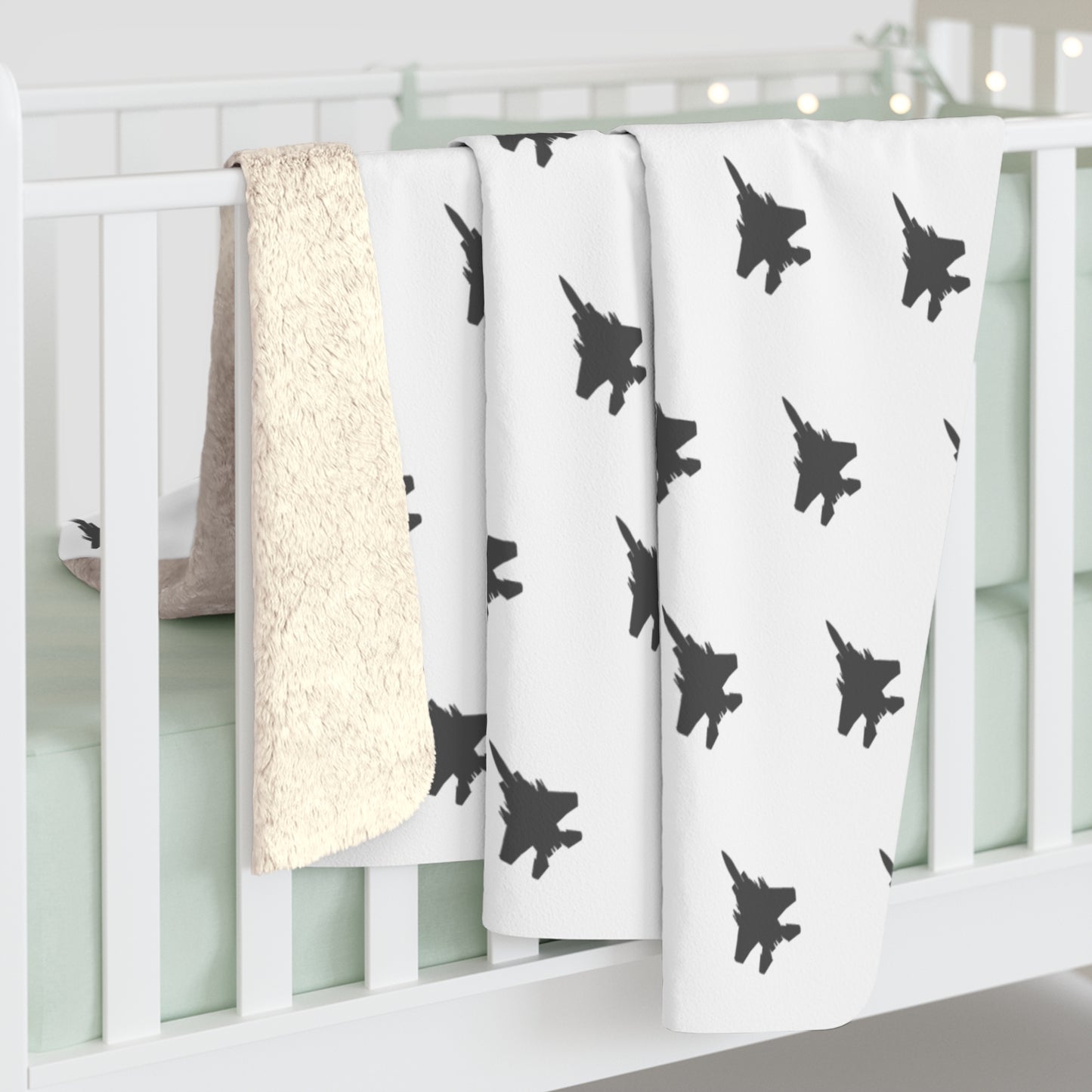 F-15E Pattern Sherpa Fleece Blanket, White