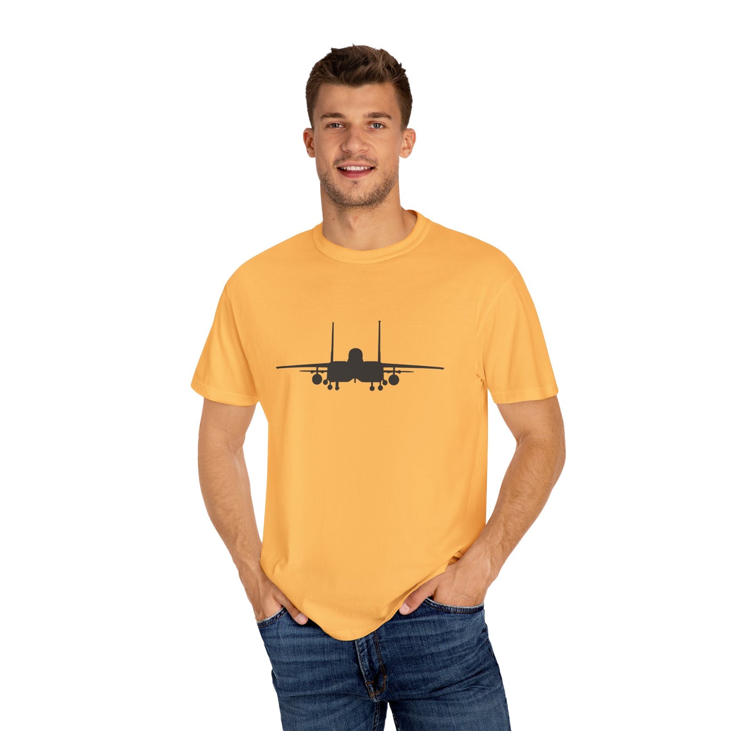 F-15E Front Silhouette Comfort Colors Unisex T-Shirt with Airplane Design, Casual Wear, Gift for Pilots, Aviation Lovers, Travel Enthusiasts, Plane Spotting
