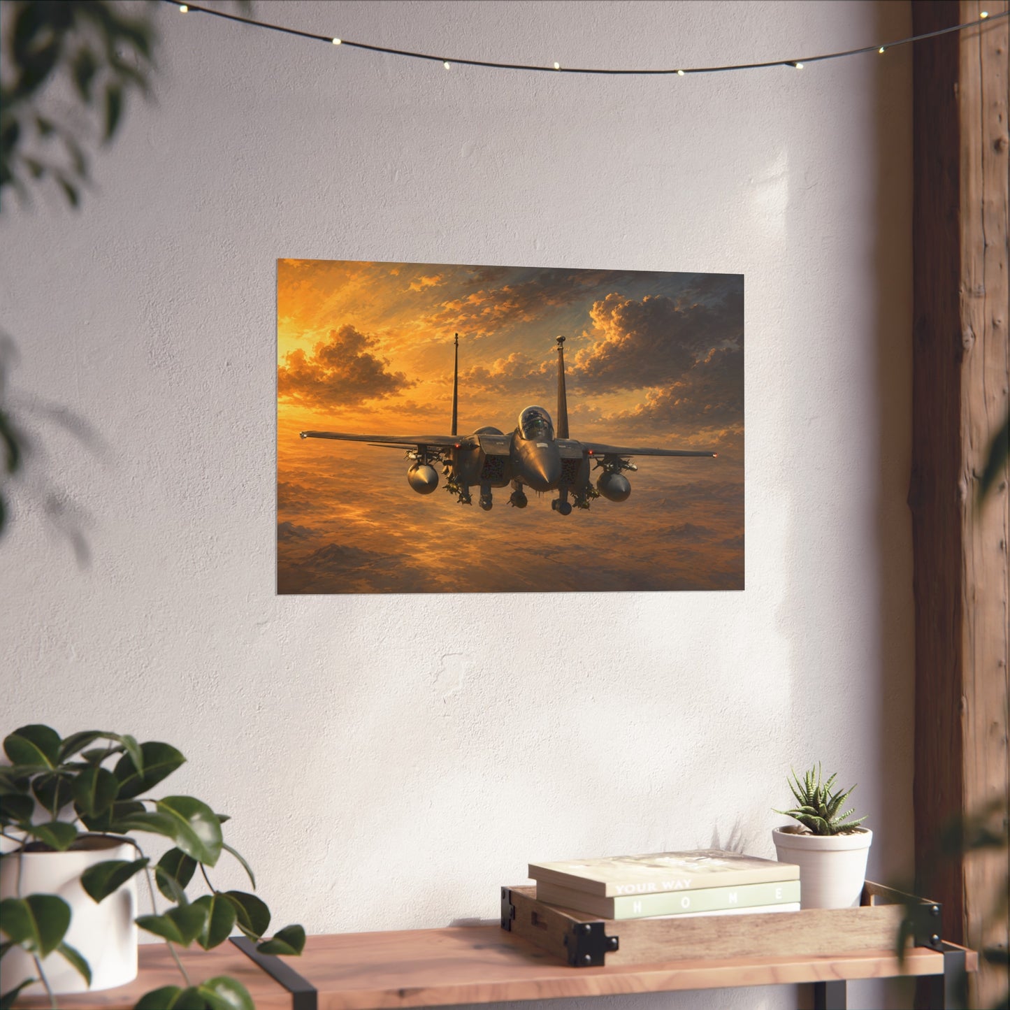 Fighter Jet Sunset Fine Art Poster — Military Aircraft Wall Art
