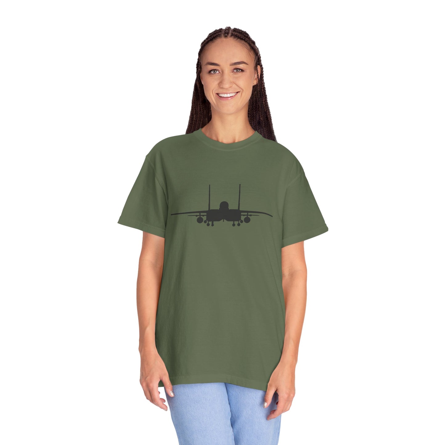 F-15E Front Silhouette Comfort Colors Unisex T-Shirt with Airplane Design, Casual Wear, Gift for Pilots, Aviation Lovers, Travel Enthusiasts, Plane Spotting