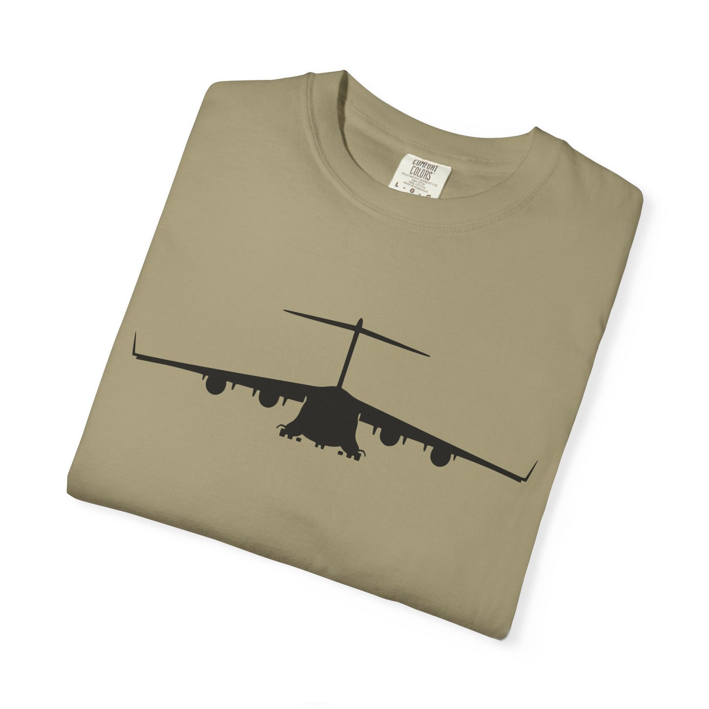 C-17 Front Silhouette Comfort Colors Unisex T-Shirt with Airplane Design, Casual Wear, Gift for Pilots, Aviation Lovers, Travel Enthusiasts, Plane Spotting