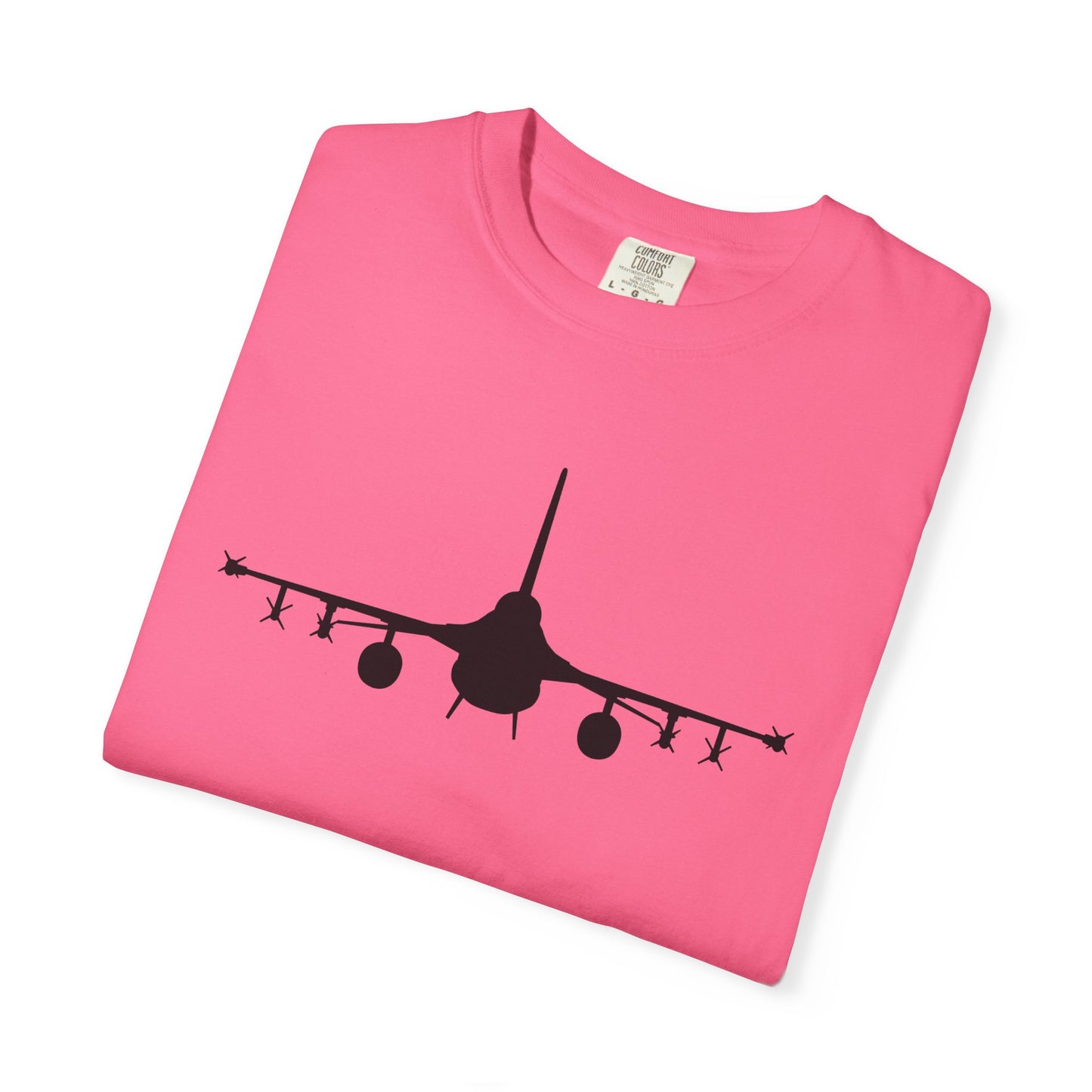 F-16 Front Silhouette Comfort Colors Unisex T-Shirt with Airplane Design, Casual Wear, Gift for Pilots, Aviation Lovers, Travel Enthusiasts, Plane Spotting