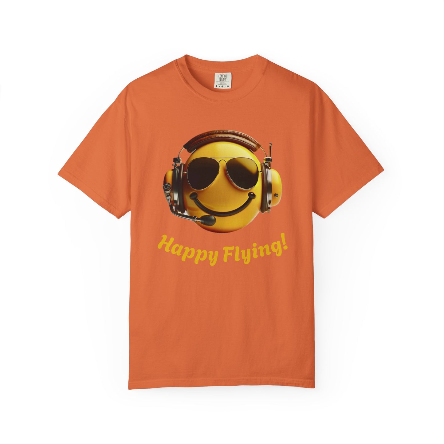 Happy Flying! - Smiley Face Comfort Colors Unisex T-Shirt, Casual Wear, Gift for Pilots, Aviation Lovers, Travel Enthusiasts, Plane Spotting