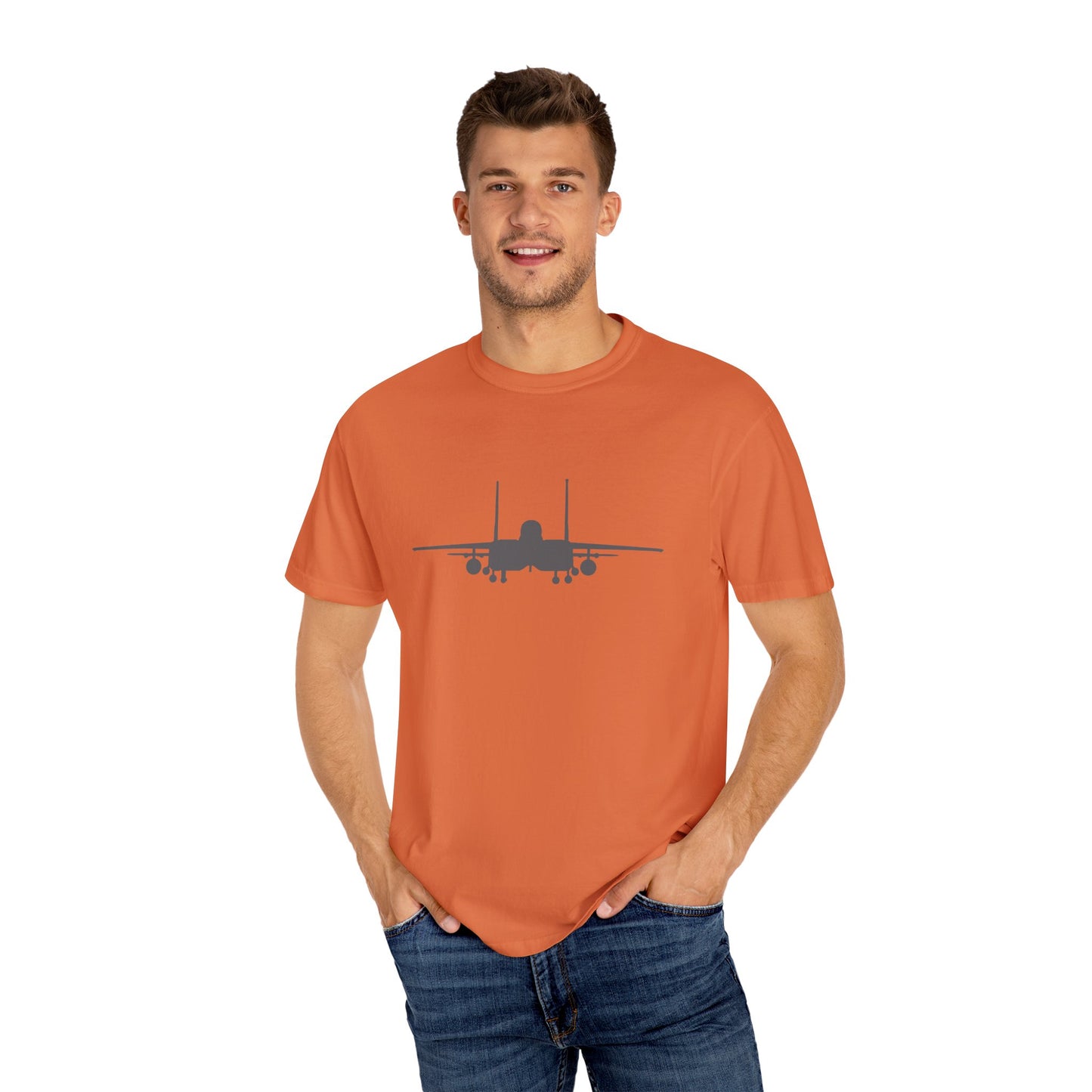 F-15E Front Silhouette Comfort Colors Unisex T-Shirt with Airplane Design, Casual Wear, Gift for Pilots, Aviation Lovers, Travel Enthusiasts, Plane Spotting
