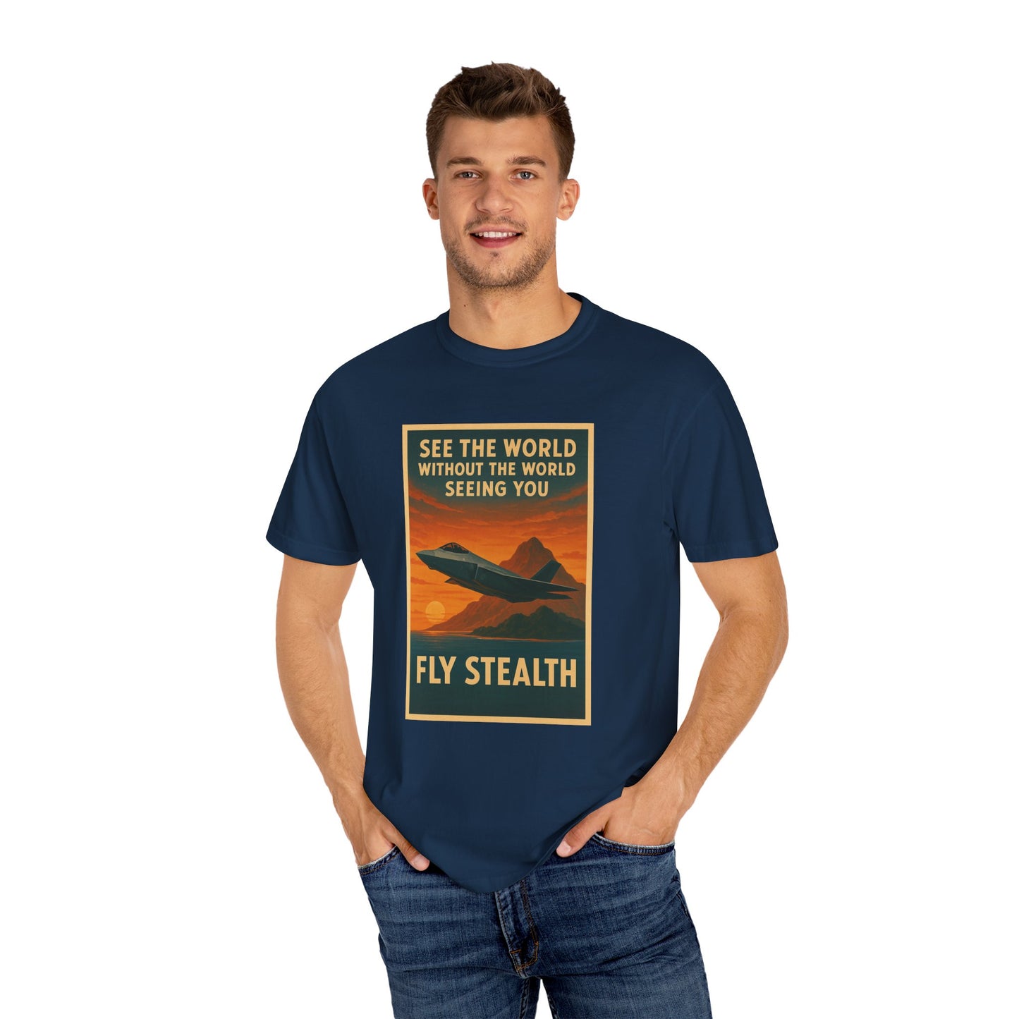 Fly Stealth F-35 Travel Poster Comfort Colors Unisex T-Shirt - Great Gift for Pilots and Aviation Enthusiasts