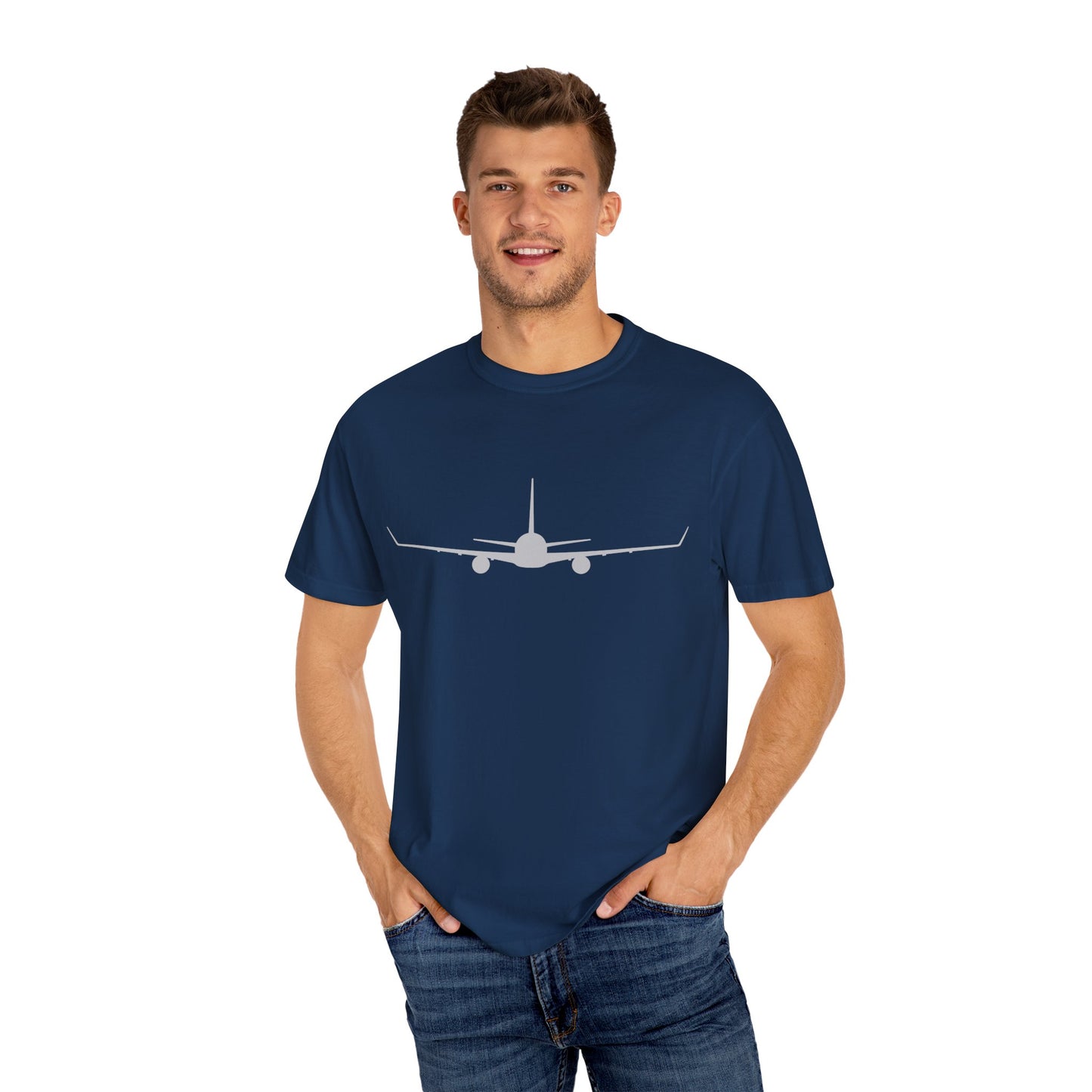 Boeing 767-300 Front Silhouette Comfort Colors Unisex T-Shirt with Airplane Design, Casual Wear, Gift for Pilots, Aviation Lovers, Travel Enthusiasts, Plane Spotting