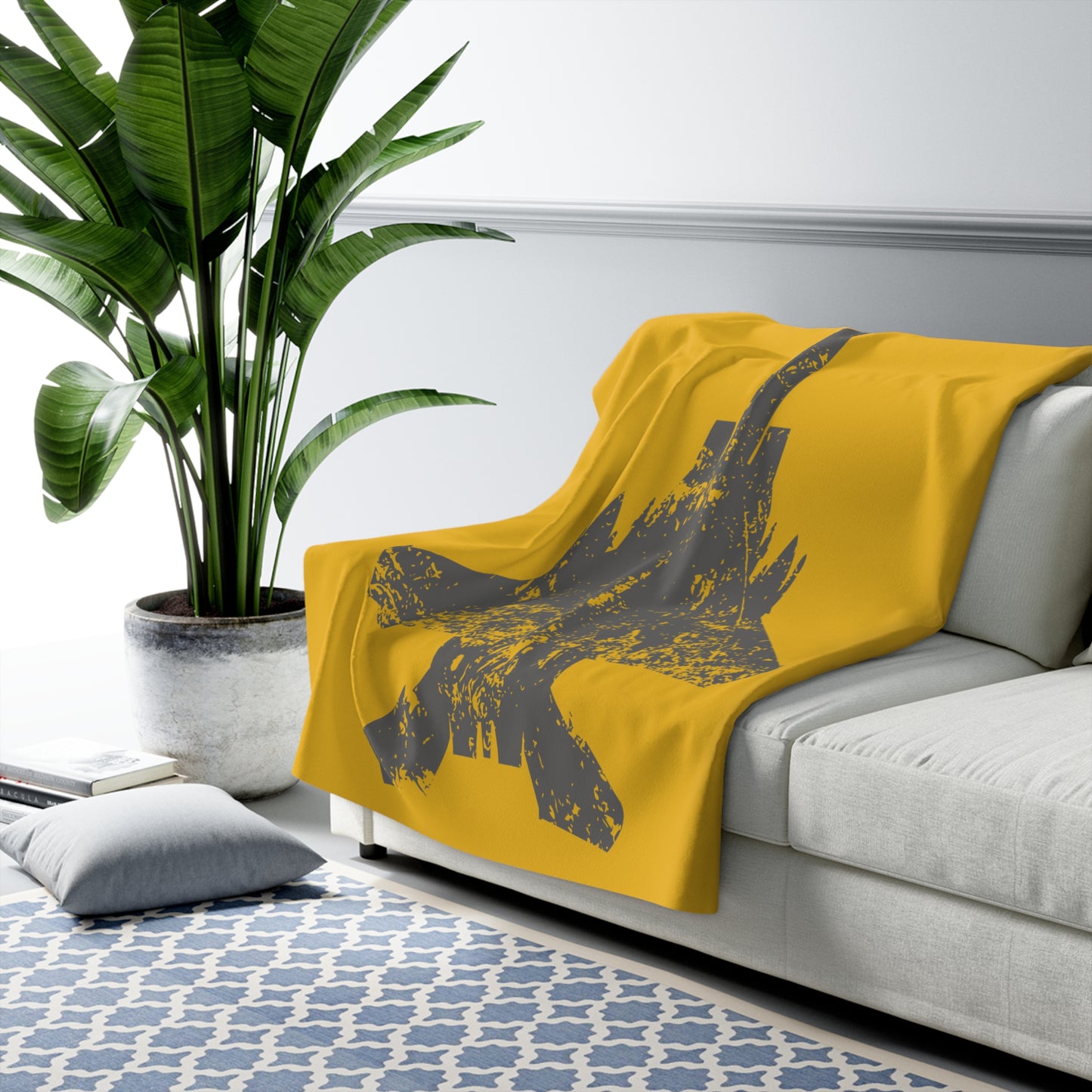 Yellow Sherpa Blanket with F-15E Silhouette Graphic