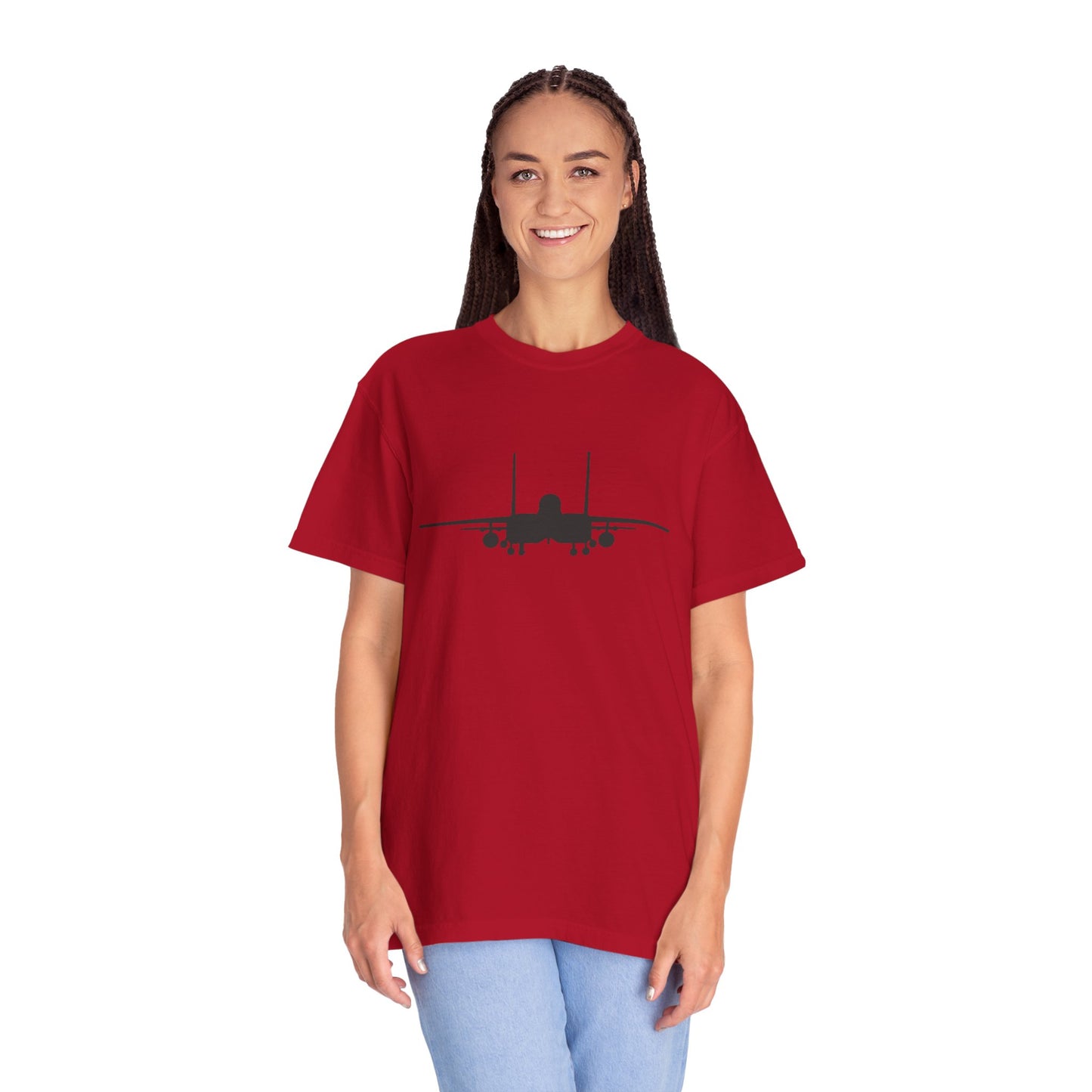 F-15E Front Silhouette Comfort Colors Unisex T-Shirt with Airplane Design, Casual Wear, Gift for Pilots, Aviation Lovers, Travel Enthusiasts, Plane Spotting