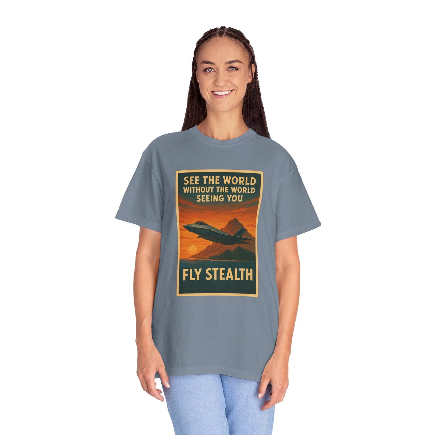 Fly Stealth F-35 Travel Poster Comfort Colors Unisex T-Shirt - Great Gift for Pilots and Aviation Enthusiasts